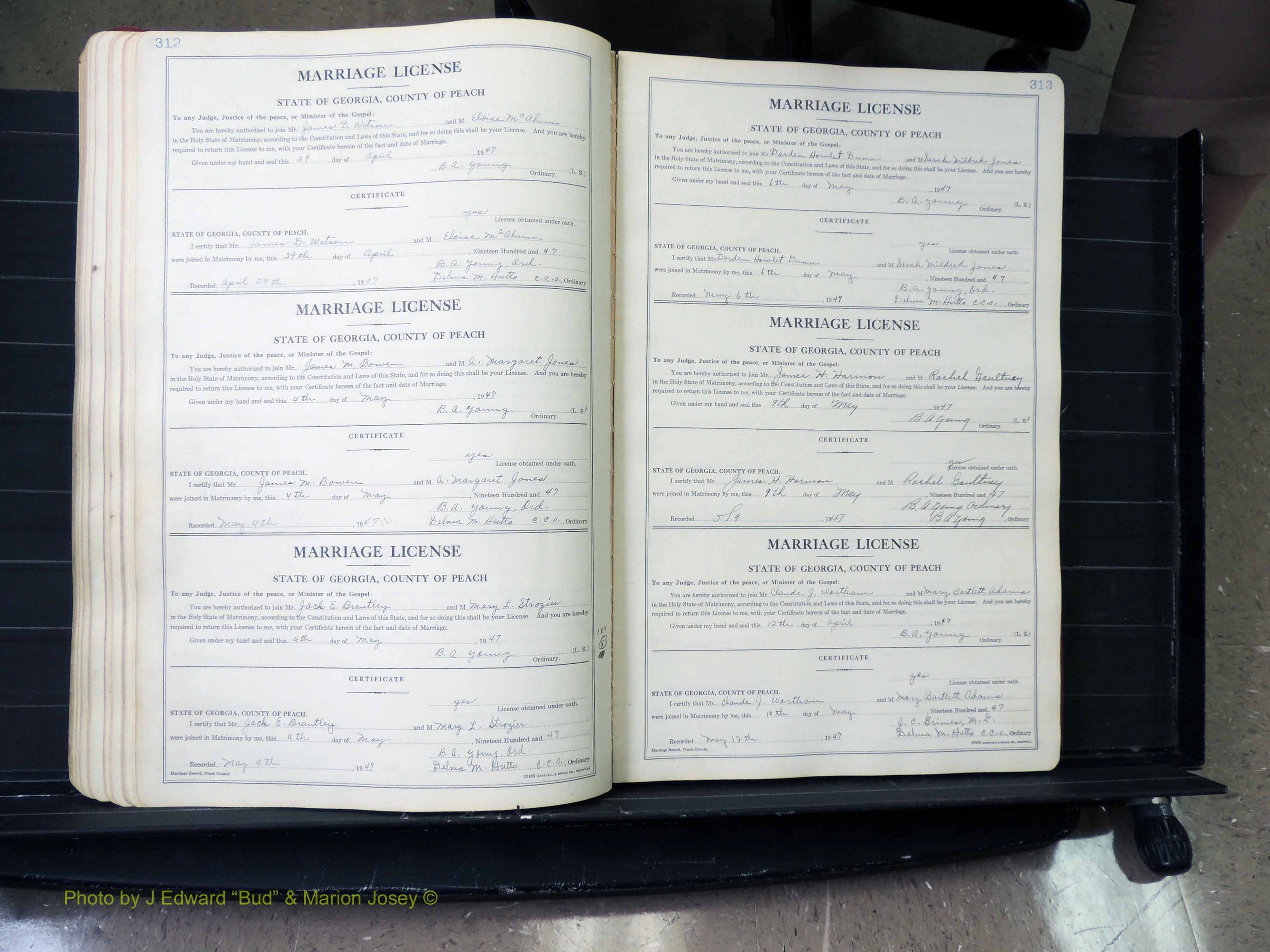 Peach Co, GA, Marriages, Book A, 1926-1960 pg 312-313.JPG