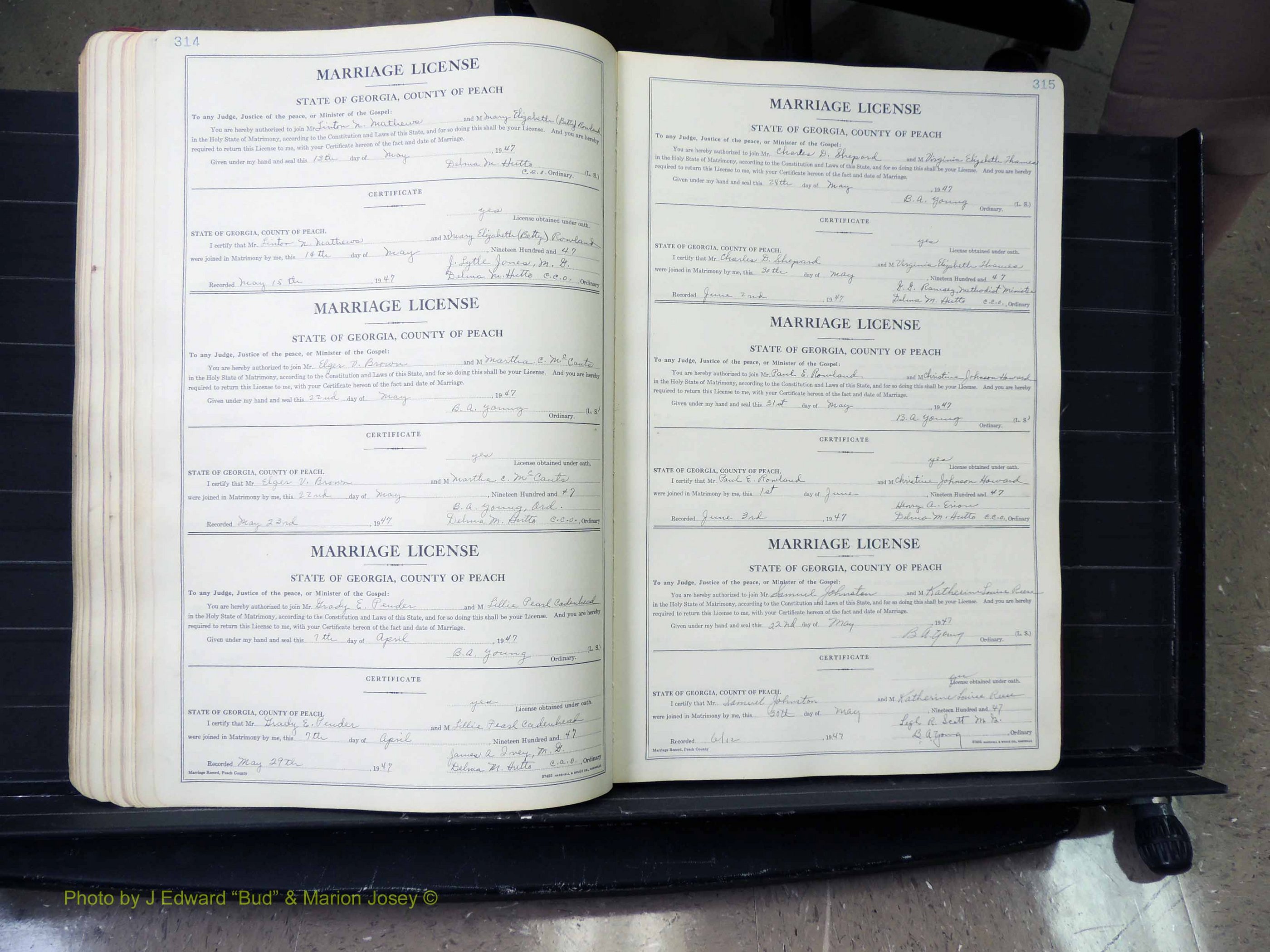 Peach Co, GA, Marriages, Book A, 1926-1960 pg 314-315.JPG