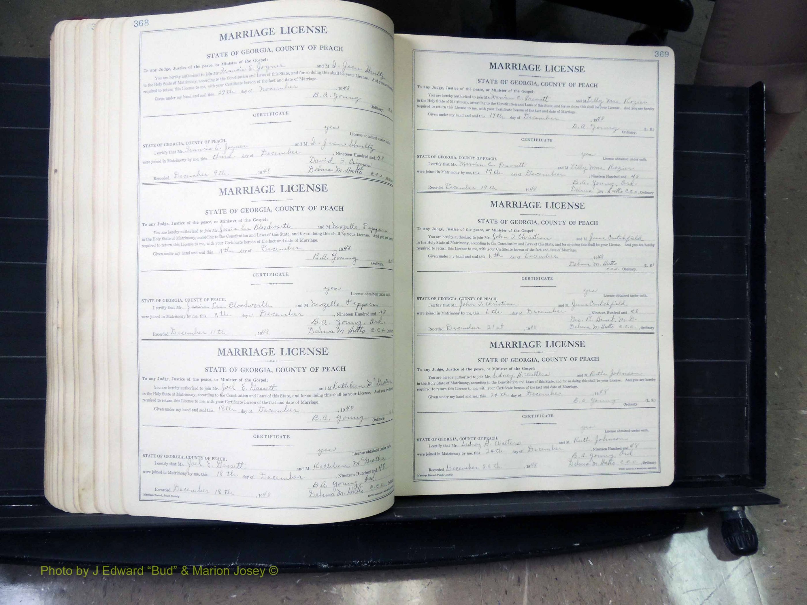Peach Co, GA, Marriages, Book A, 1926-1960 pg 368-369.JPG