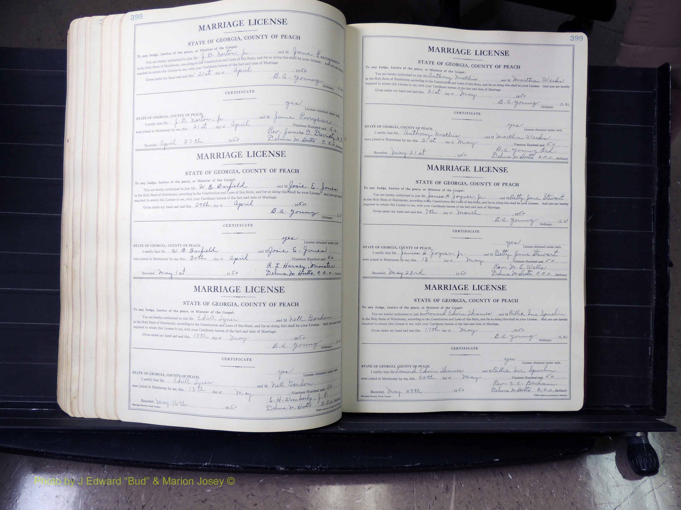 Peach Co, GA, Marriages, Book A, 1926-1960 pg 398-399.JPG