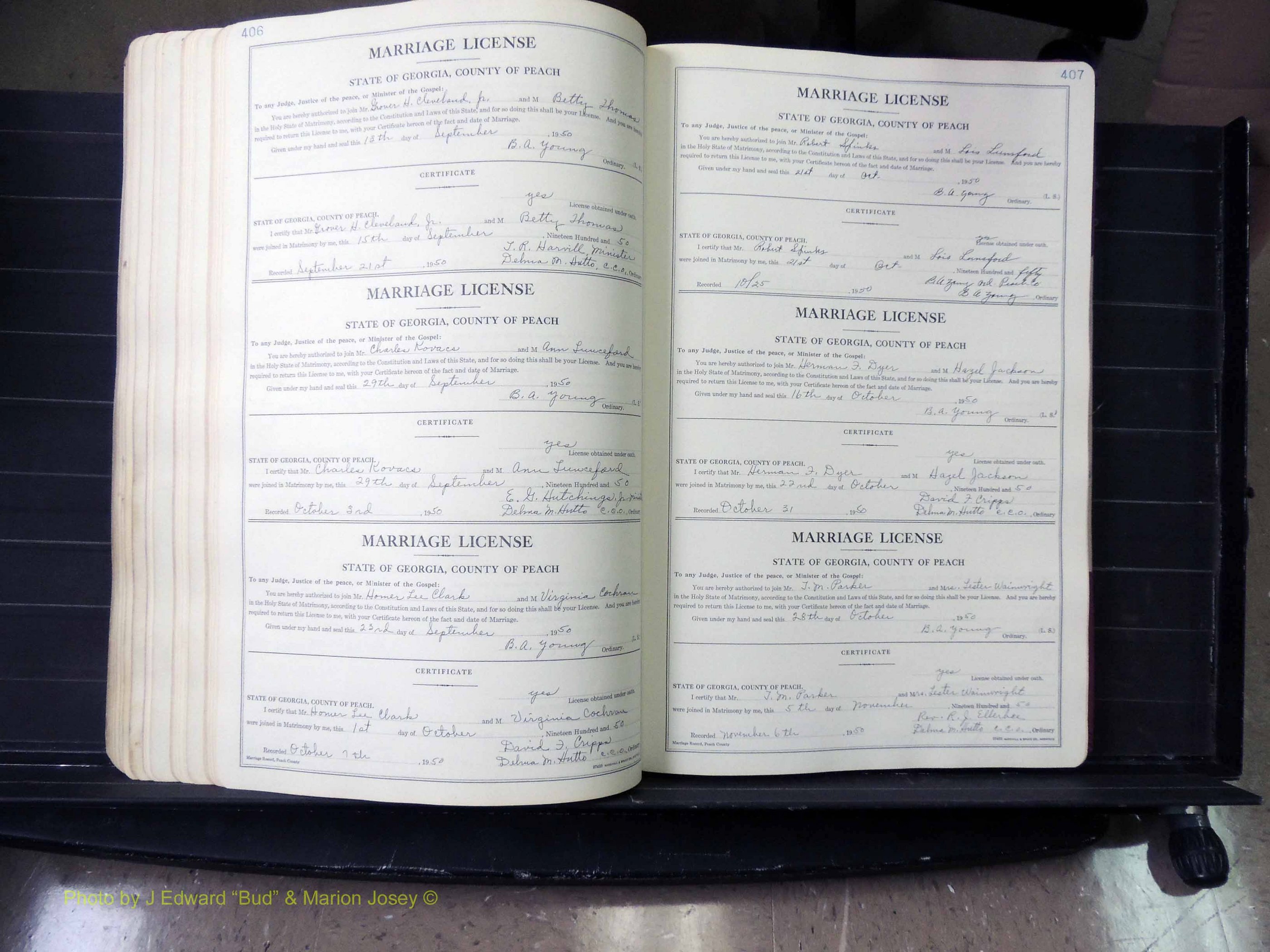 Peach Co, GA, Marriages, Book A, 1926-1960 pg 406-407.JPG