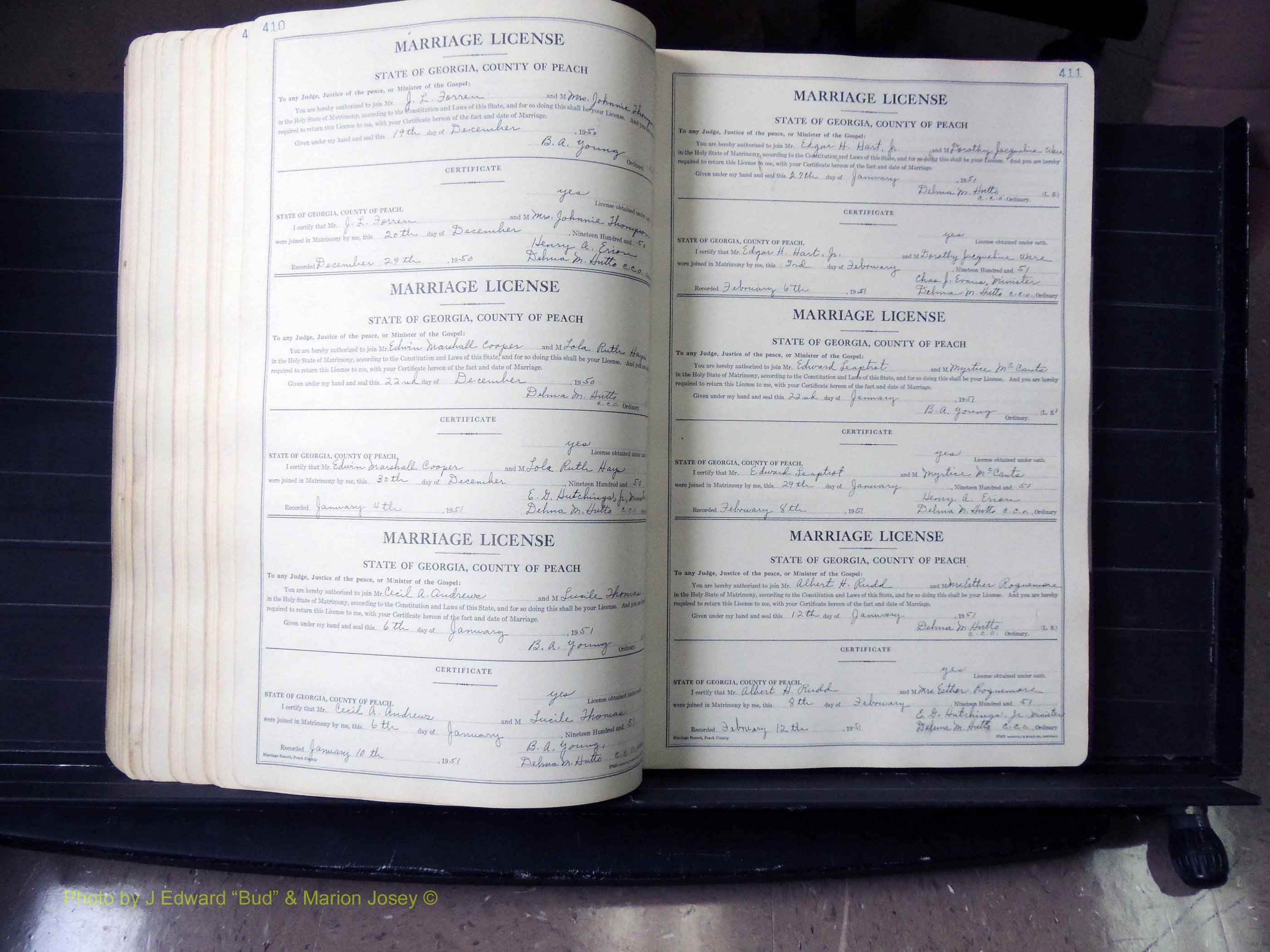 Peach Co, GA, Marriages, Book A, 1926-1960 pg 410-411.JPG