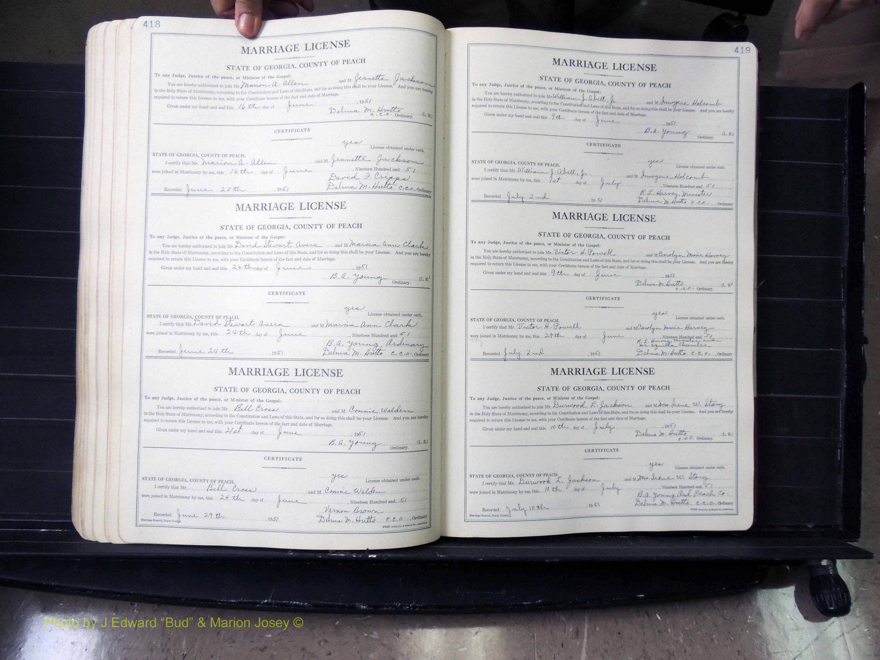 Peach Co, GA, Marriages, Book A, 1926-1960 pg 418-419.JPG