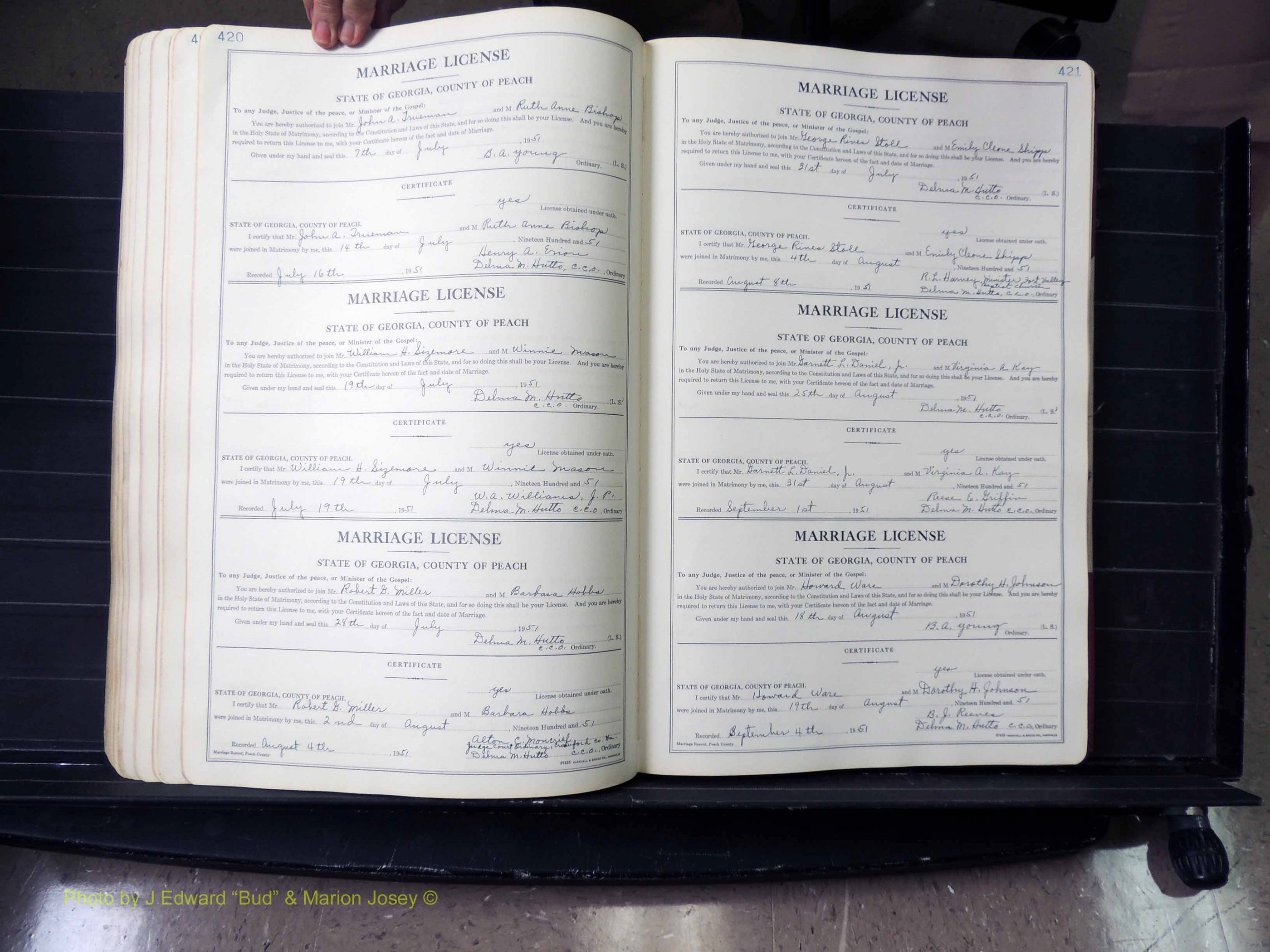 Peach Co, GA, Marriages, Book A, 1926-1960 pg 420-421.JPG