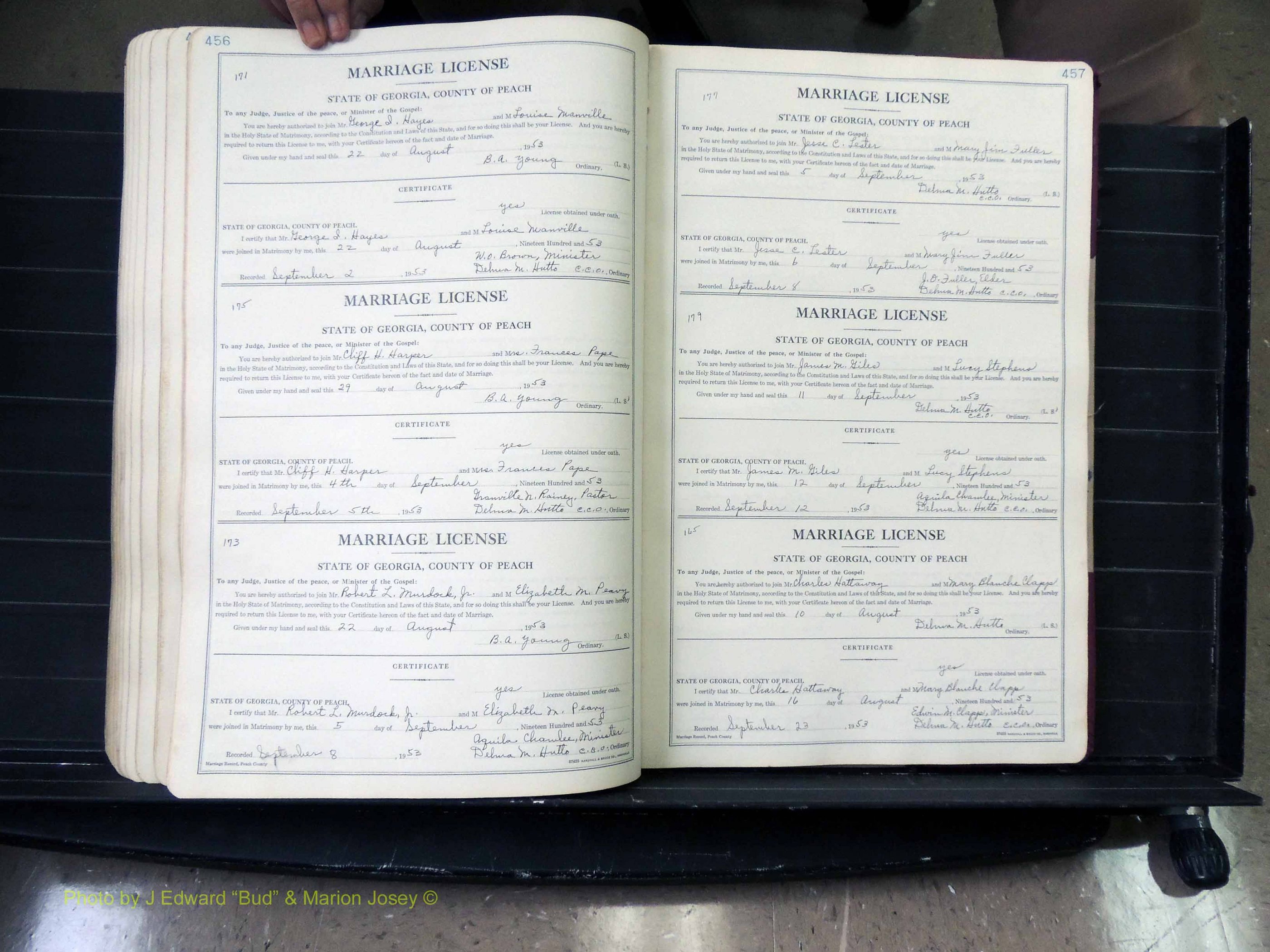 Peach Co, GA, Marriages, Book A, 1926-1960 pg 456-457.JPG