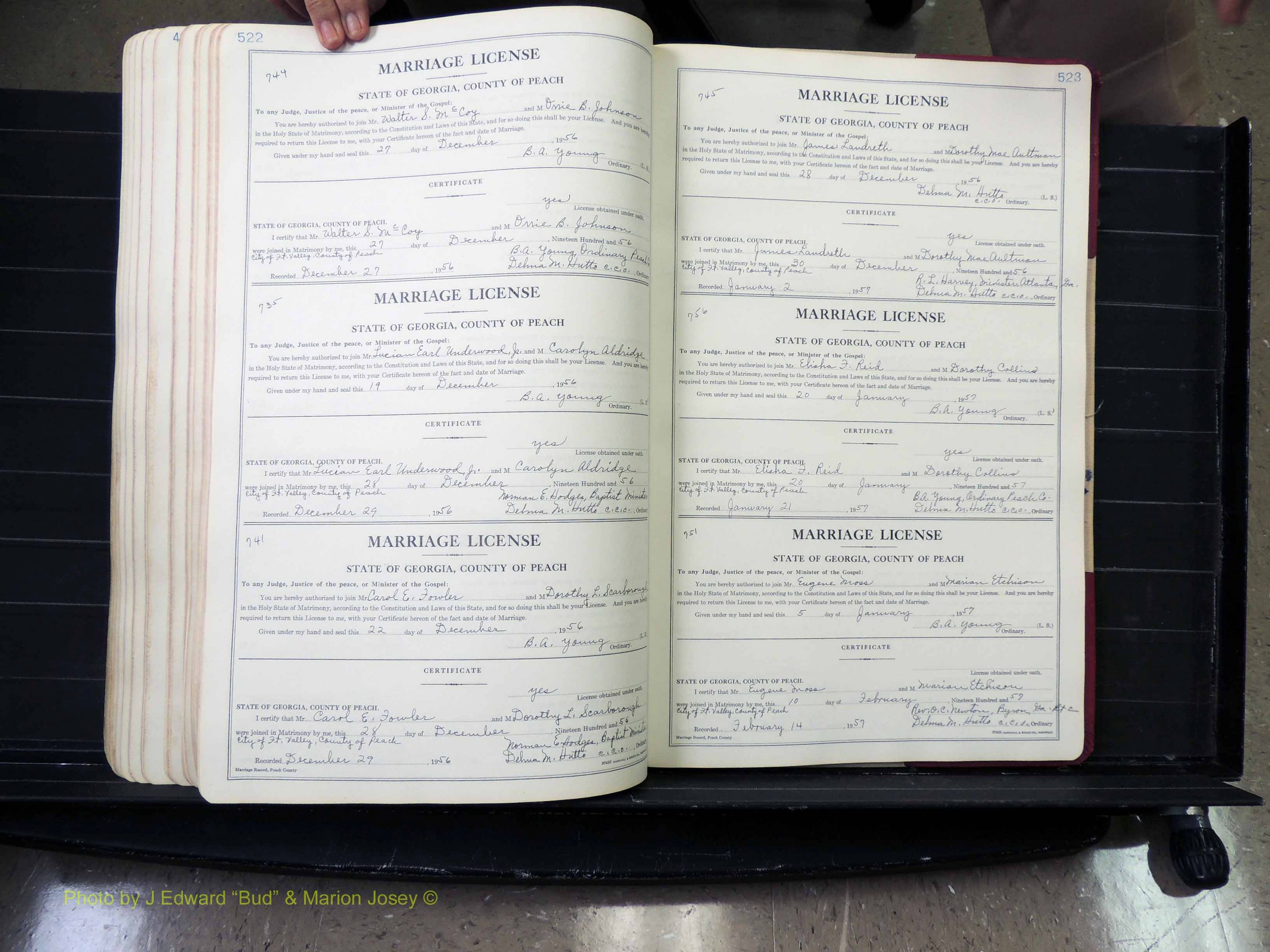 Peach Co, GA, Marriages, Book A, 1926-1960 pg 522-523.JPG