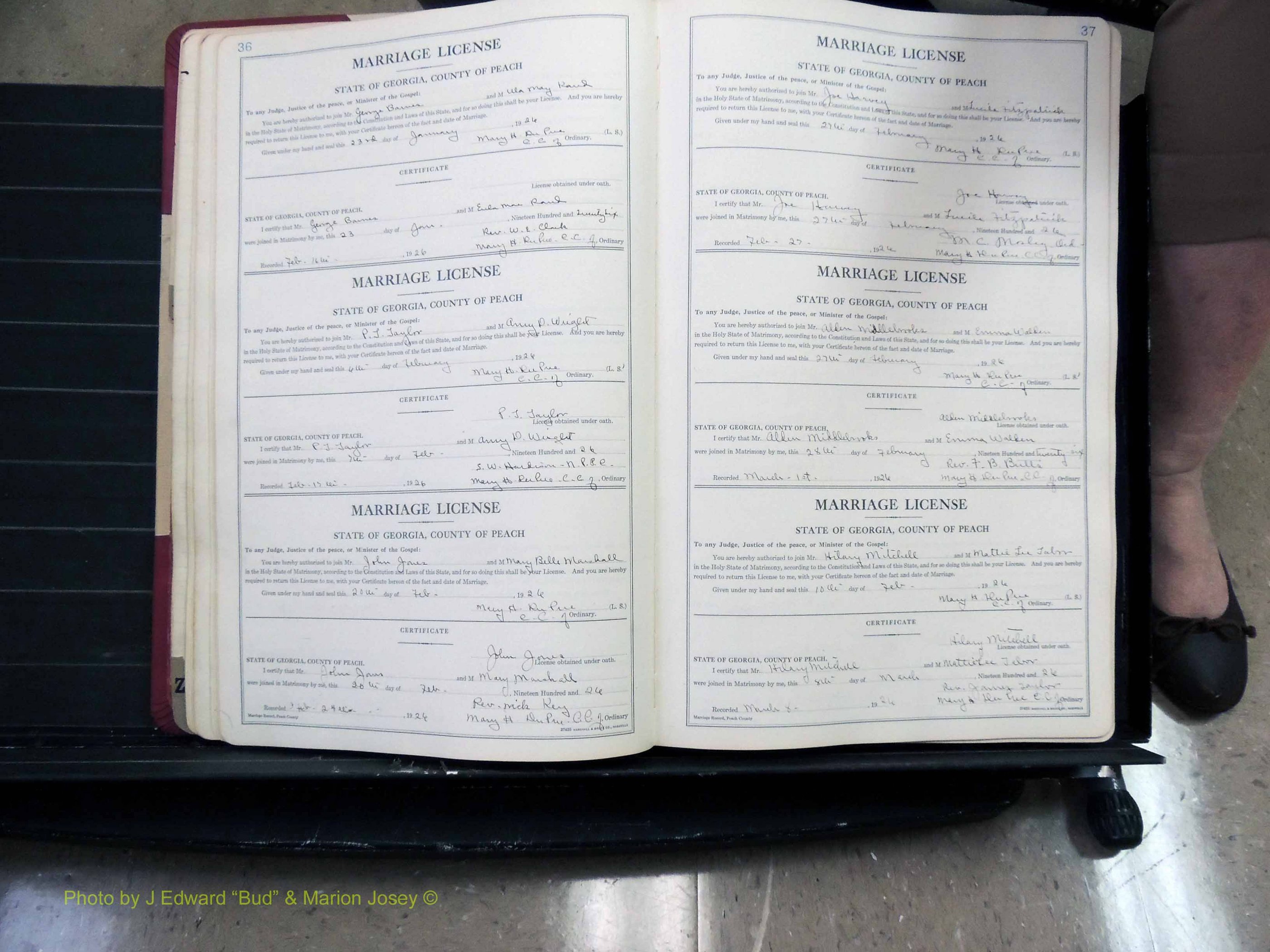 Peach Co, GA, Marriages, Book B, 1925-1991 pg 036-037.JPG