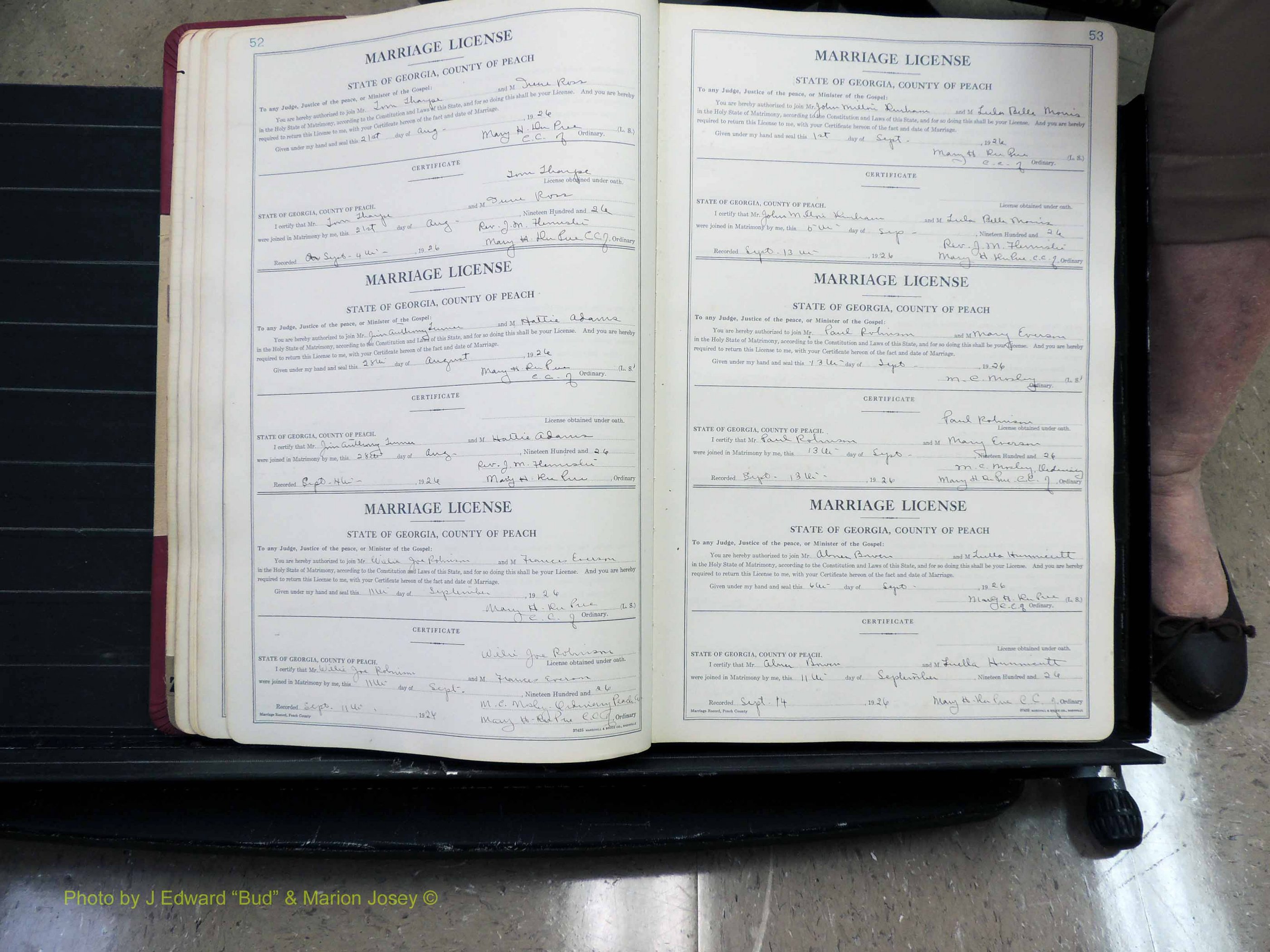 Peach Co, GA, Marriages, Book B, 1925-1991 pg 052-053.JPG