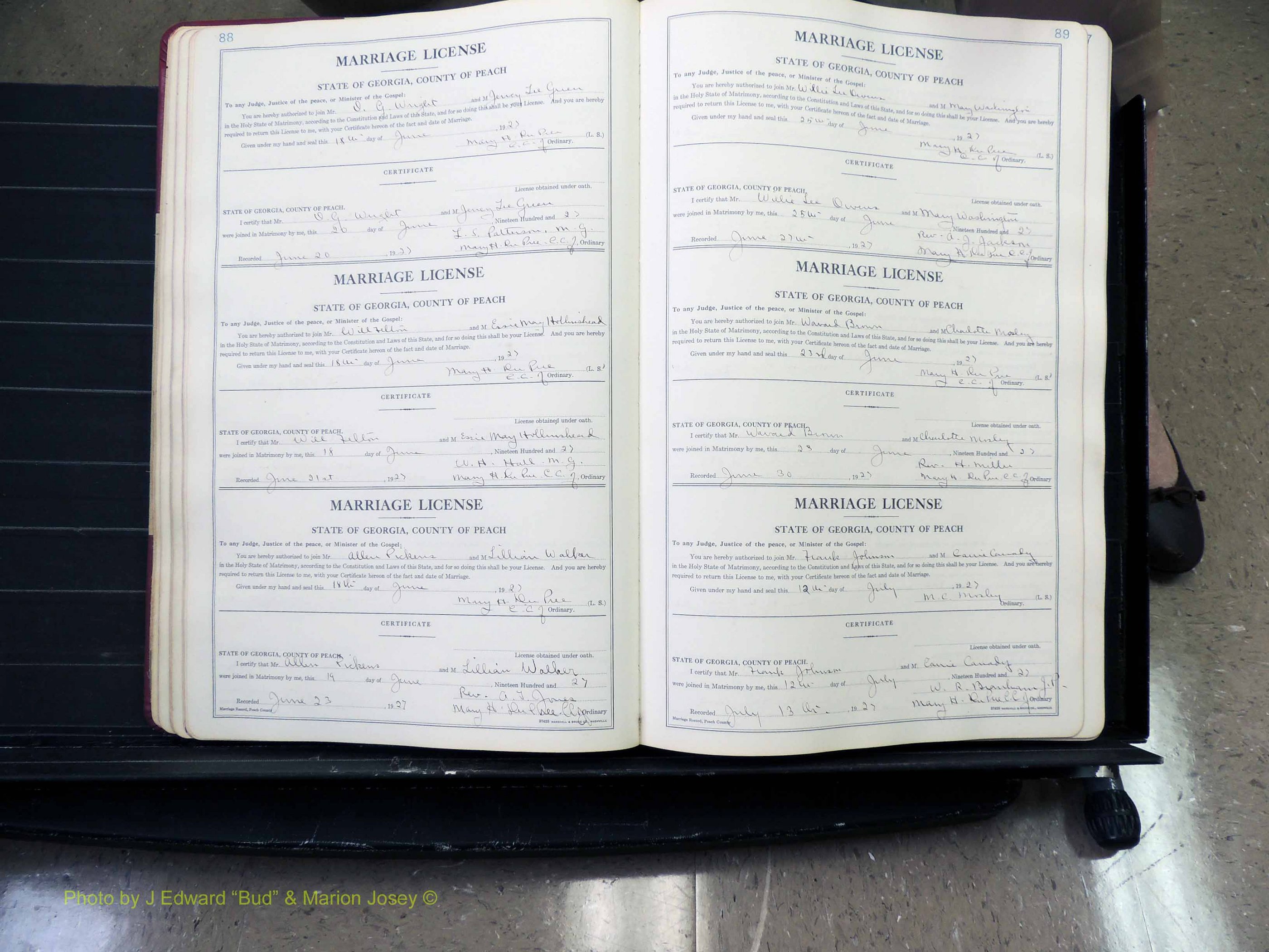 Peach Co, GA, Marriages, Book B, 1925-1991 pg 088-089.JPG