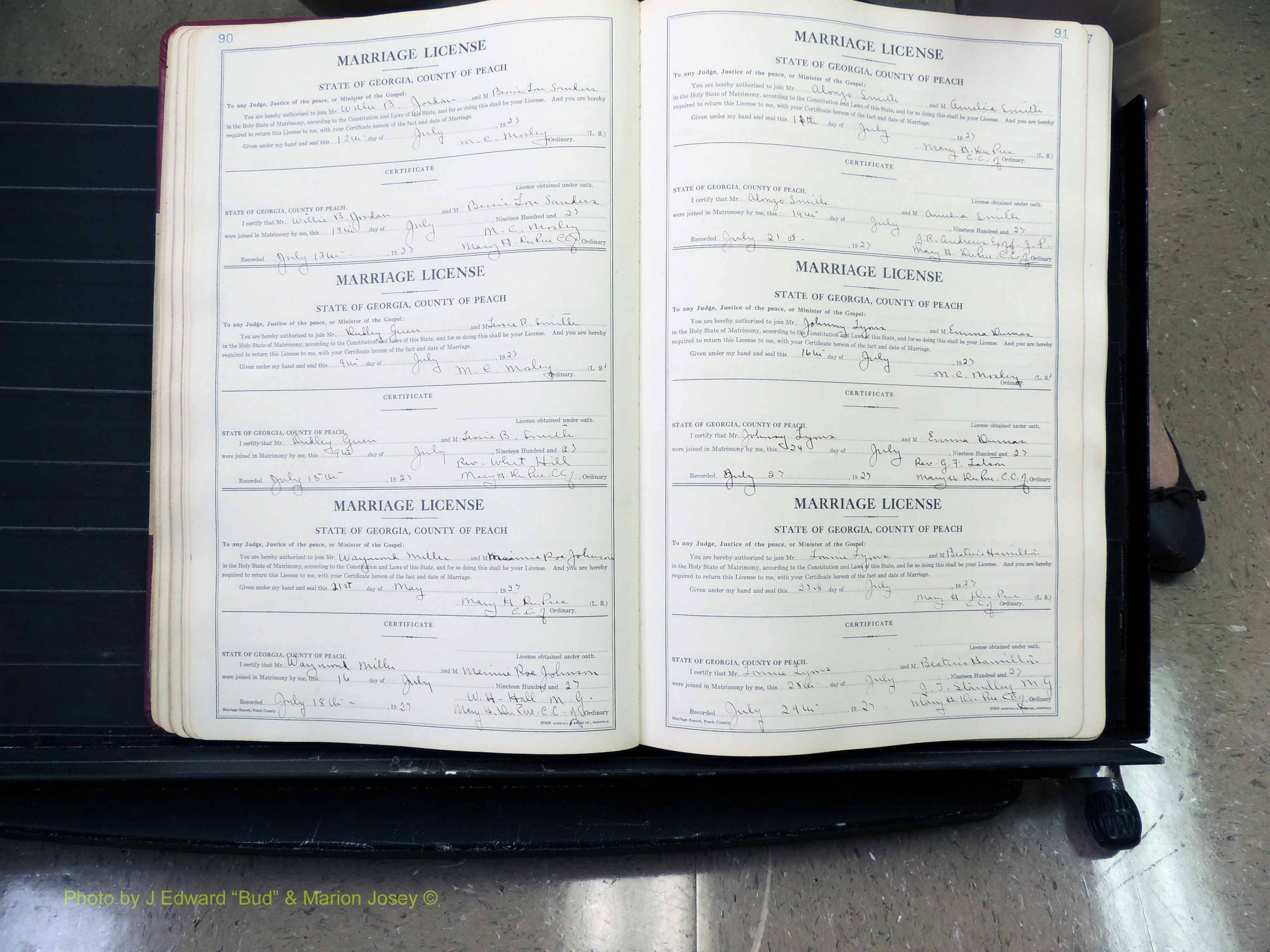 Peach Co, GA, Marriages, Book B, 1925-1991 pg 090-091.JPG