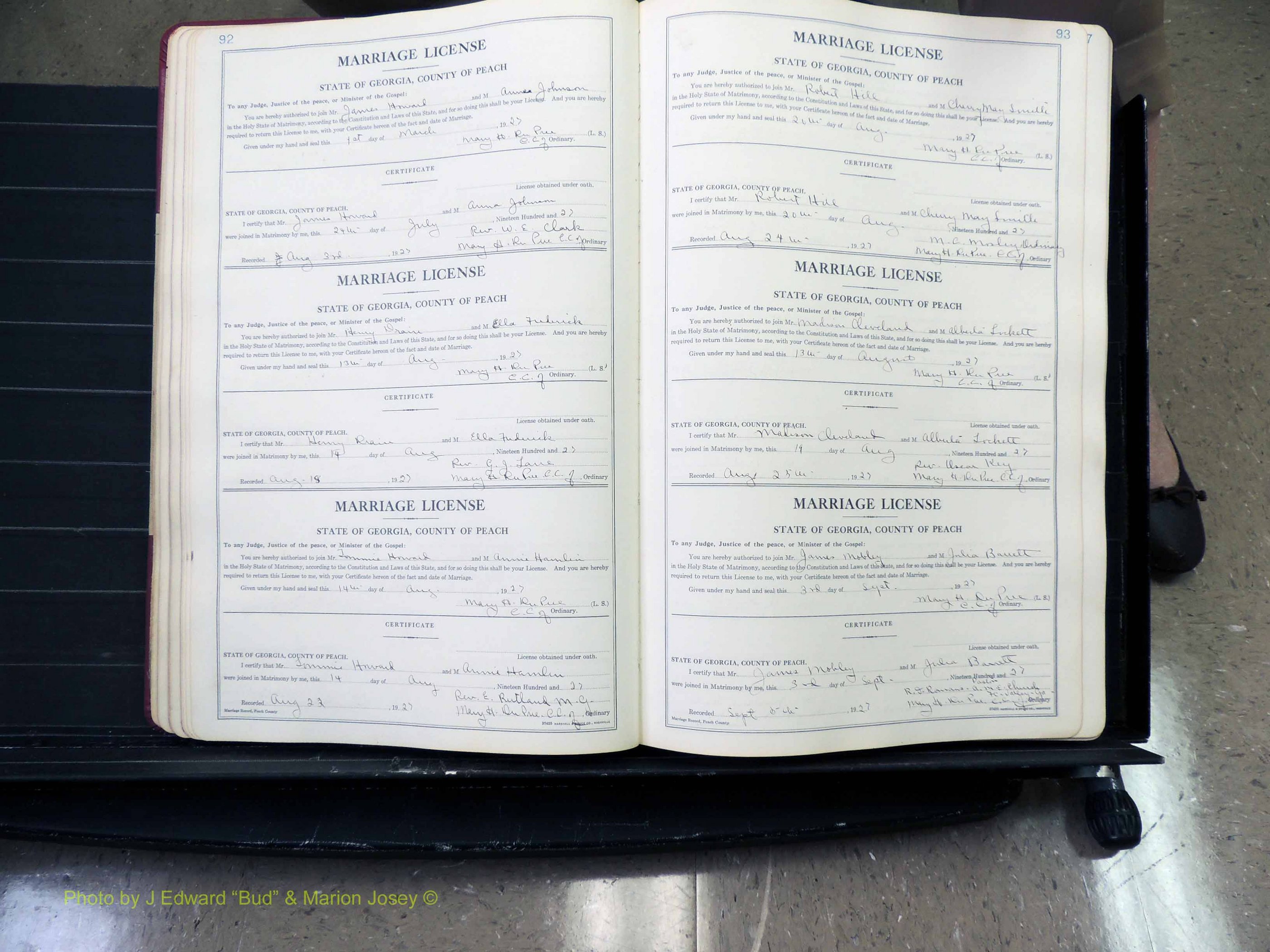 Peach Co, GA, Marriages, Book B, 1925-1991 pg 092-093.JPG