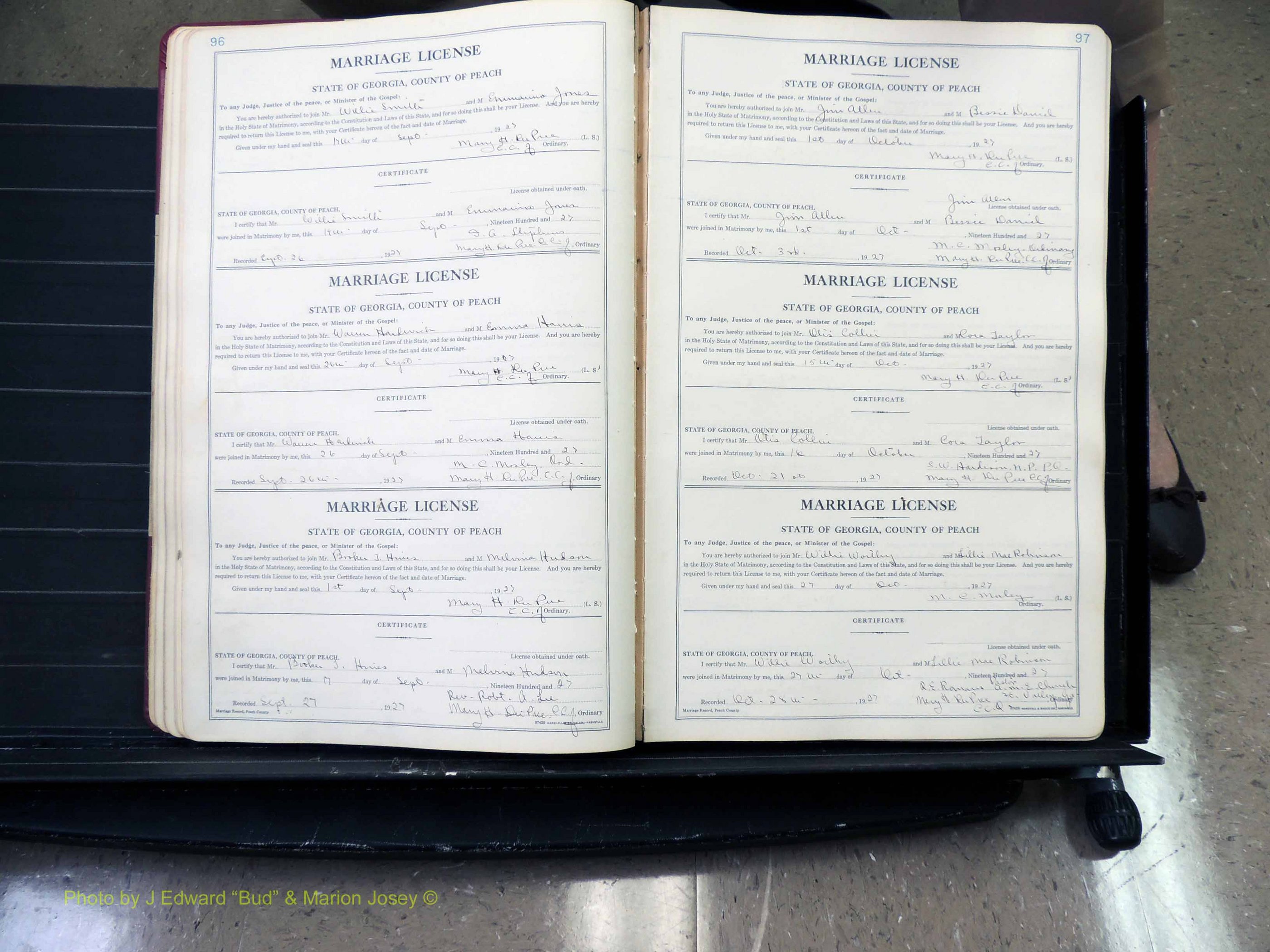 Peach Co, GA, Marriages, Book B, 1925-1991 pg 096-097.JPG