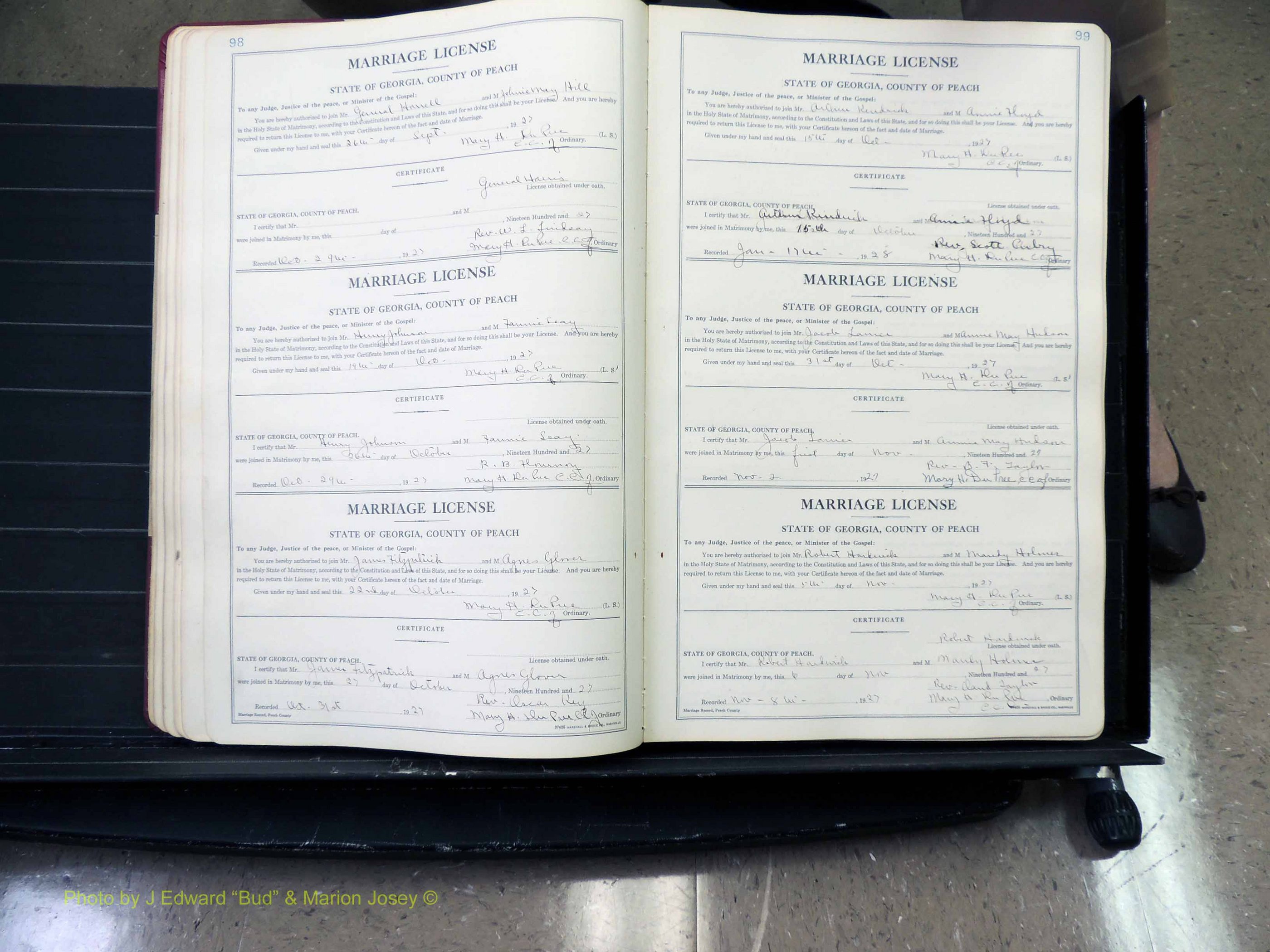 Peach Co, GA, Marriages, Book B, 1925-1991 pg 098-099.JPG