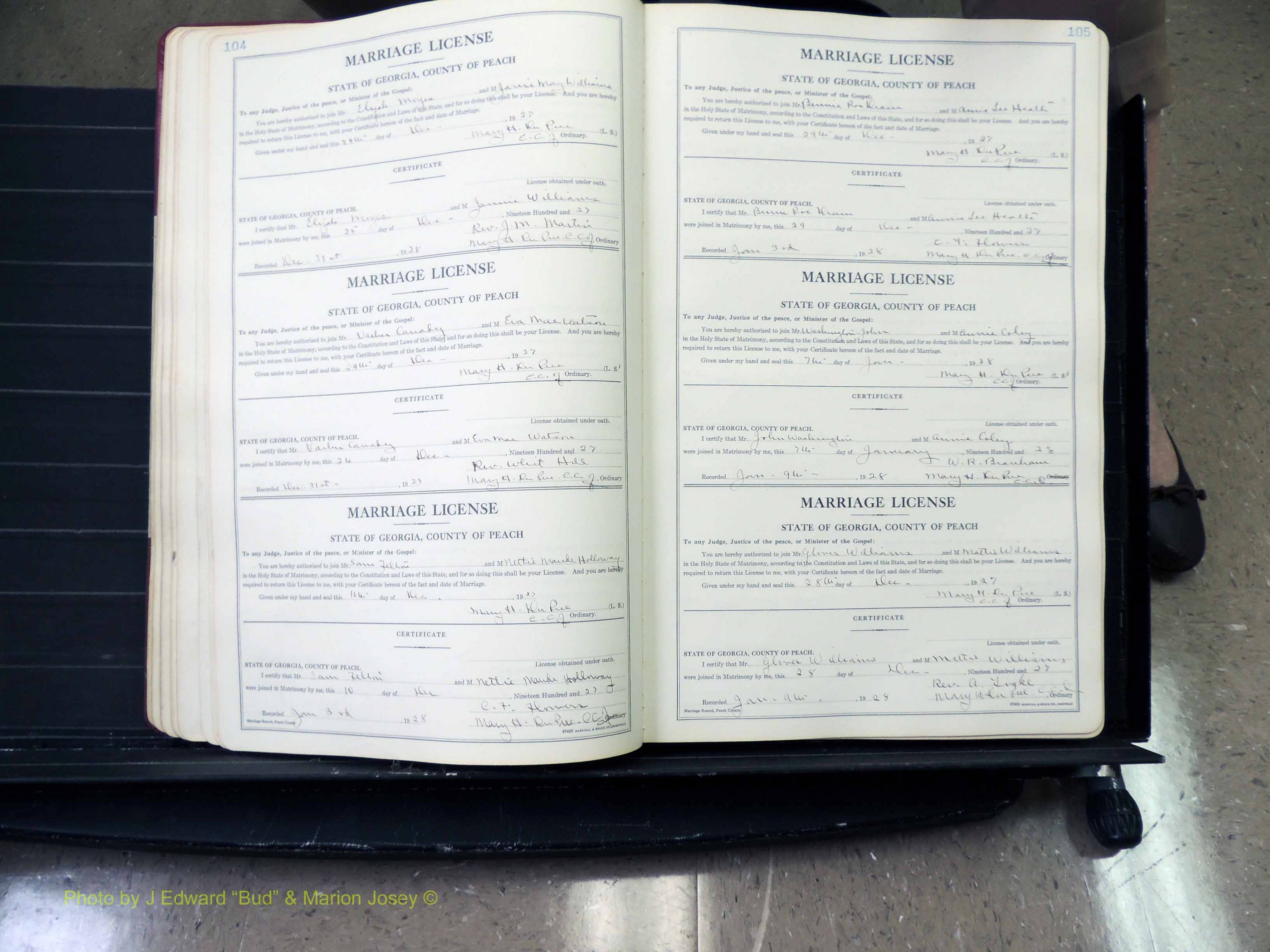Peach Co, GA, Marriages, Book B, 1925-1991 pg 104-105.JPG