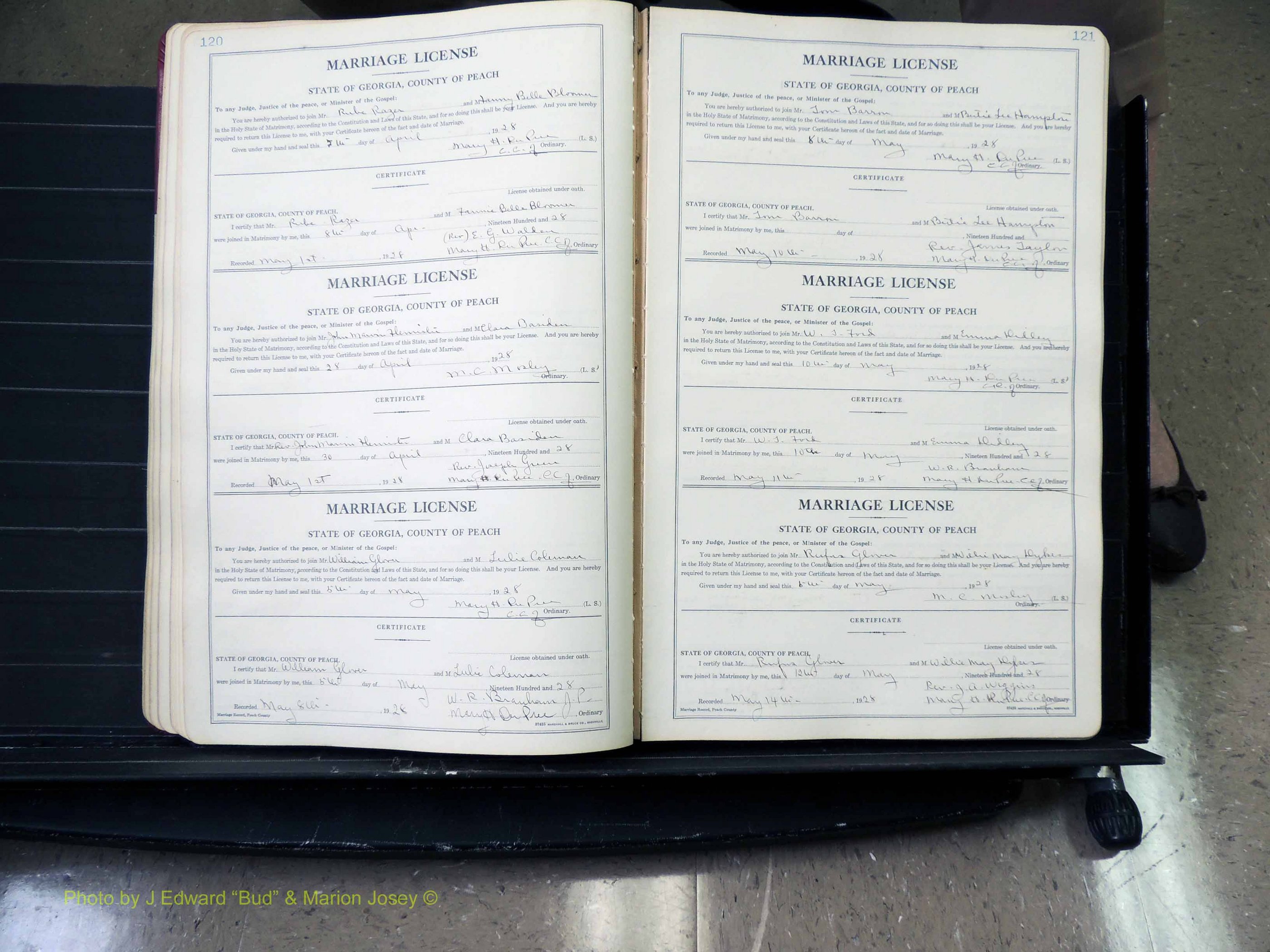 Peach Co, GA, Marriages, Book B, 1925-1991 pg 120-121.JPG