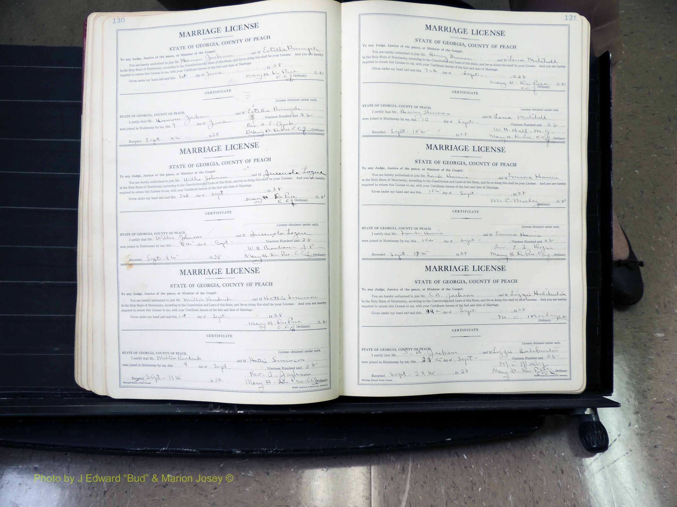Peach Co, GA, Marriages, Book B, 1925-1991 pg 130-131.JPG