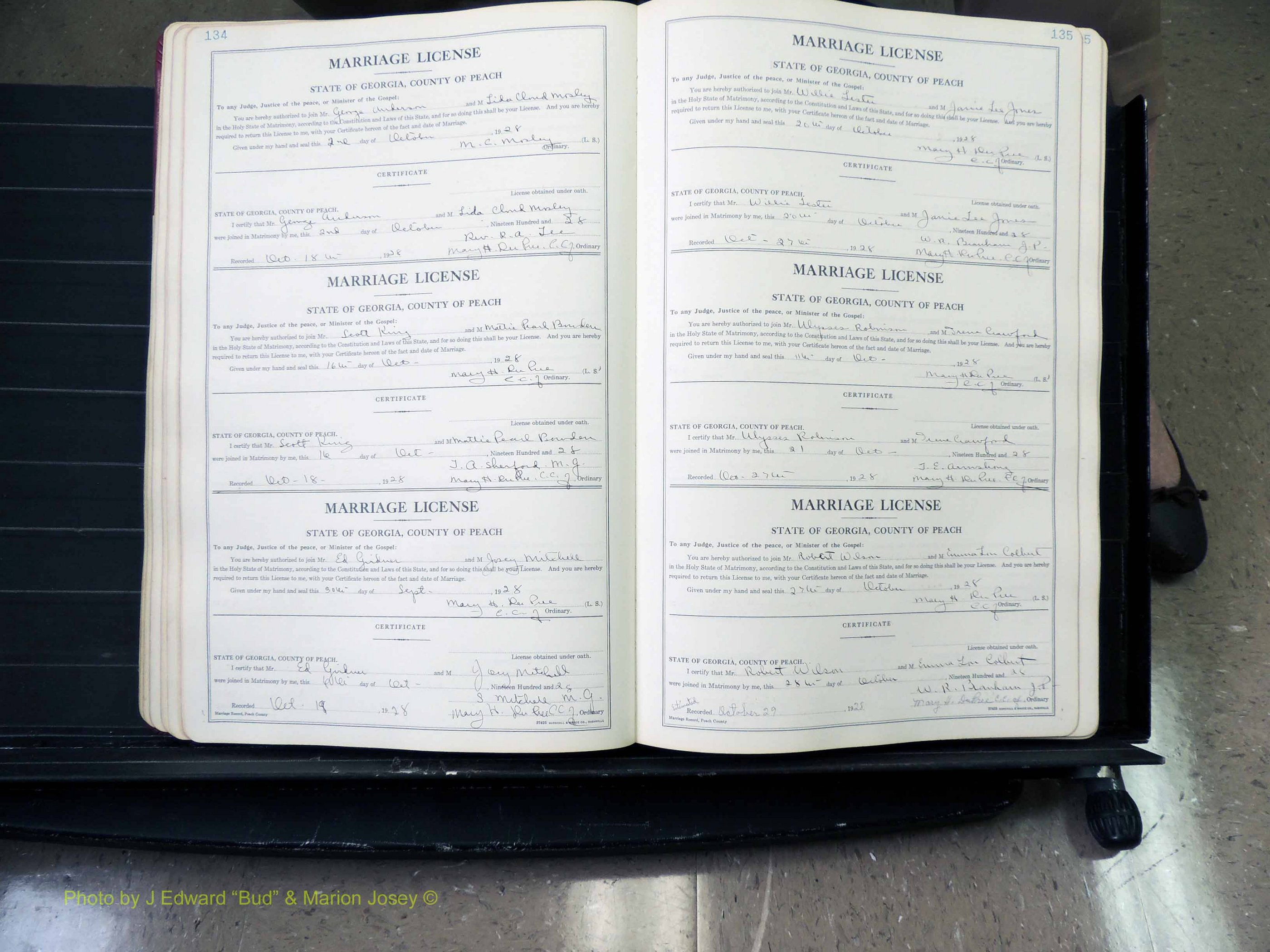 Peach Co, GA, Marriages, Book B, 1925-1991 pg 134-135.JPG