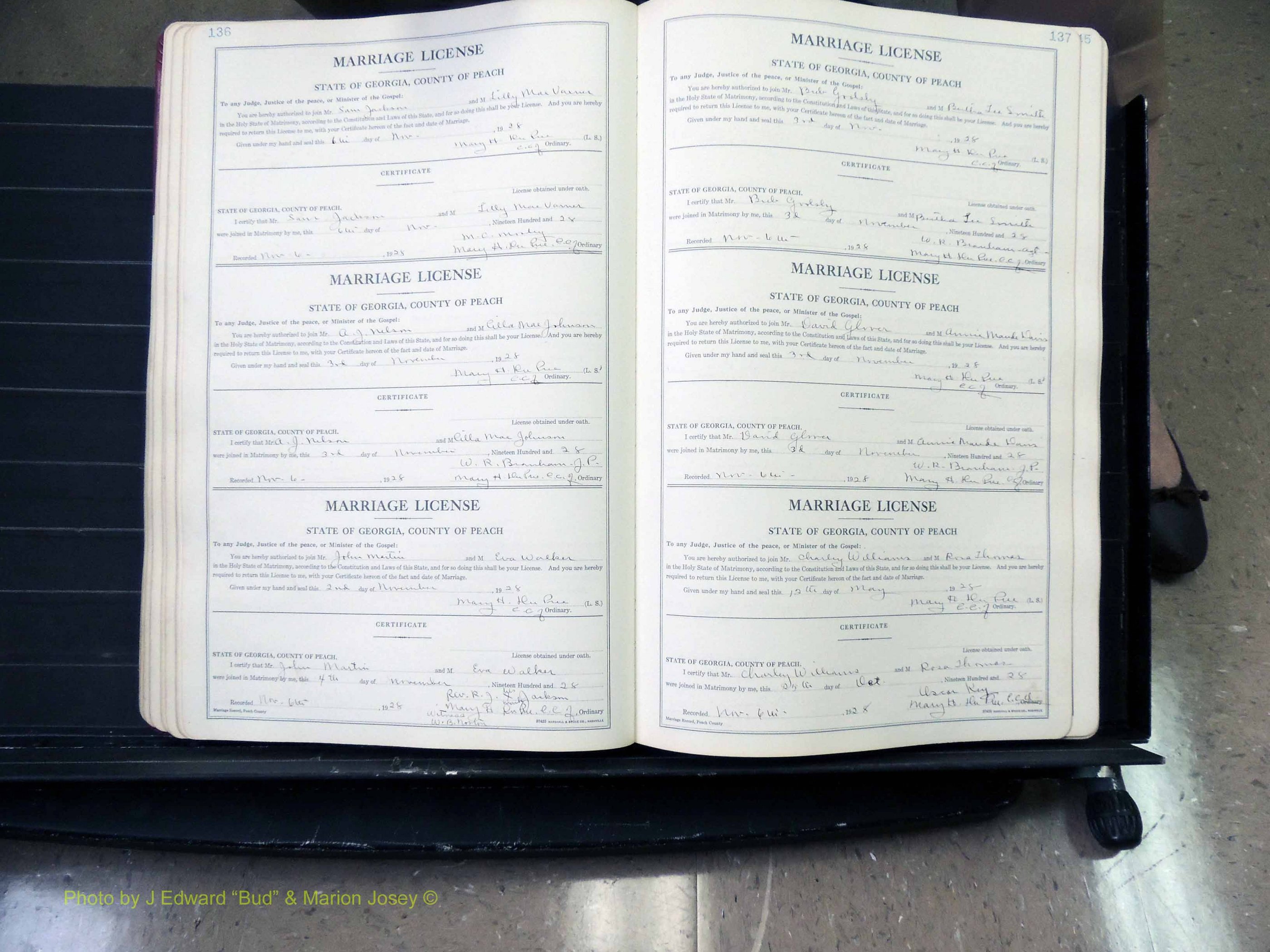 Peach Co, GA, Marriages, Book B, 1925-1991 pg 136-137.JPG
