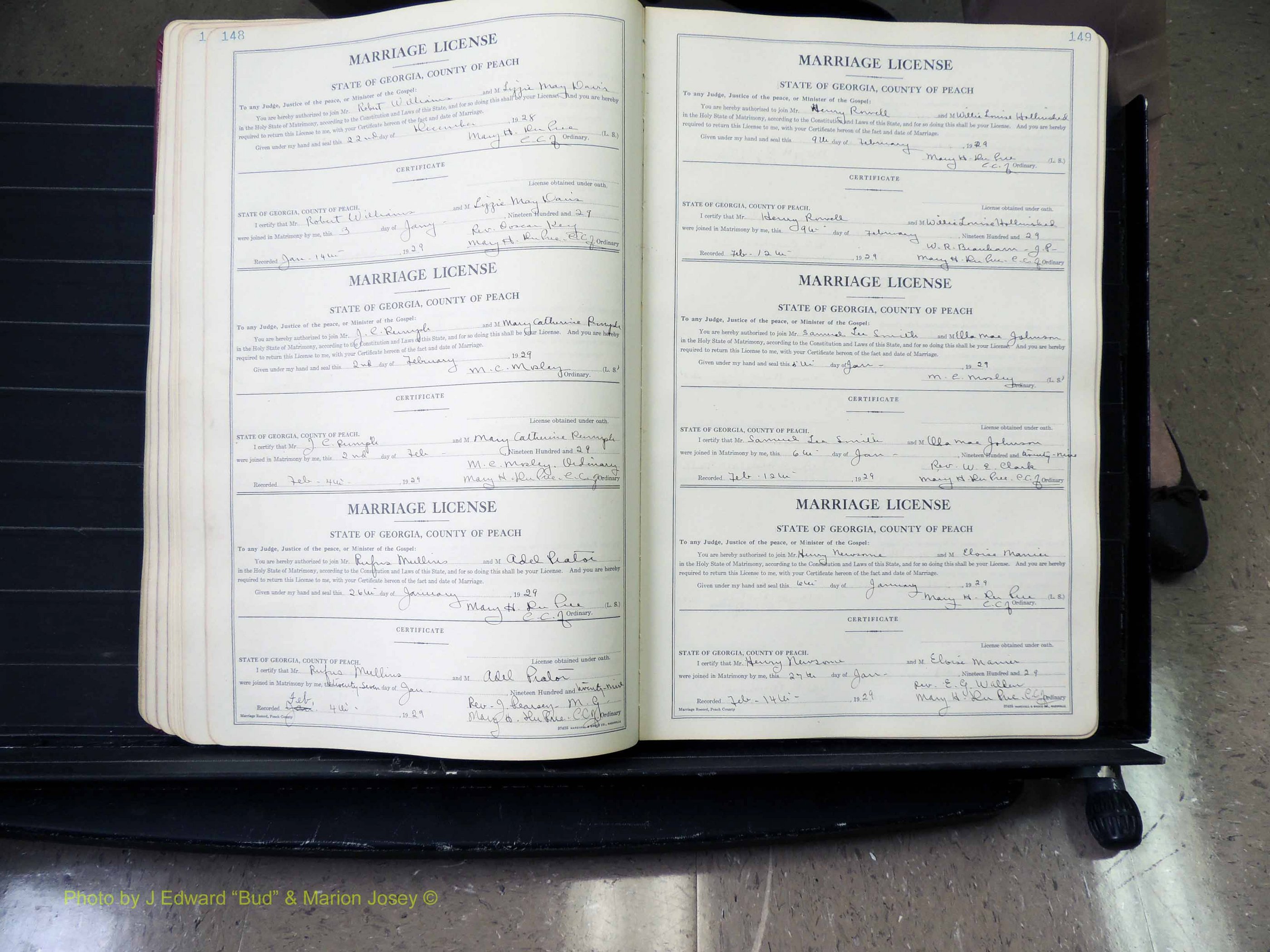 Peach Co, GA, Marriages, Book B, 1925-1991 pg 148-149.JPG