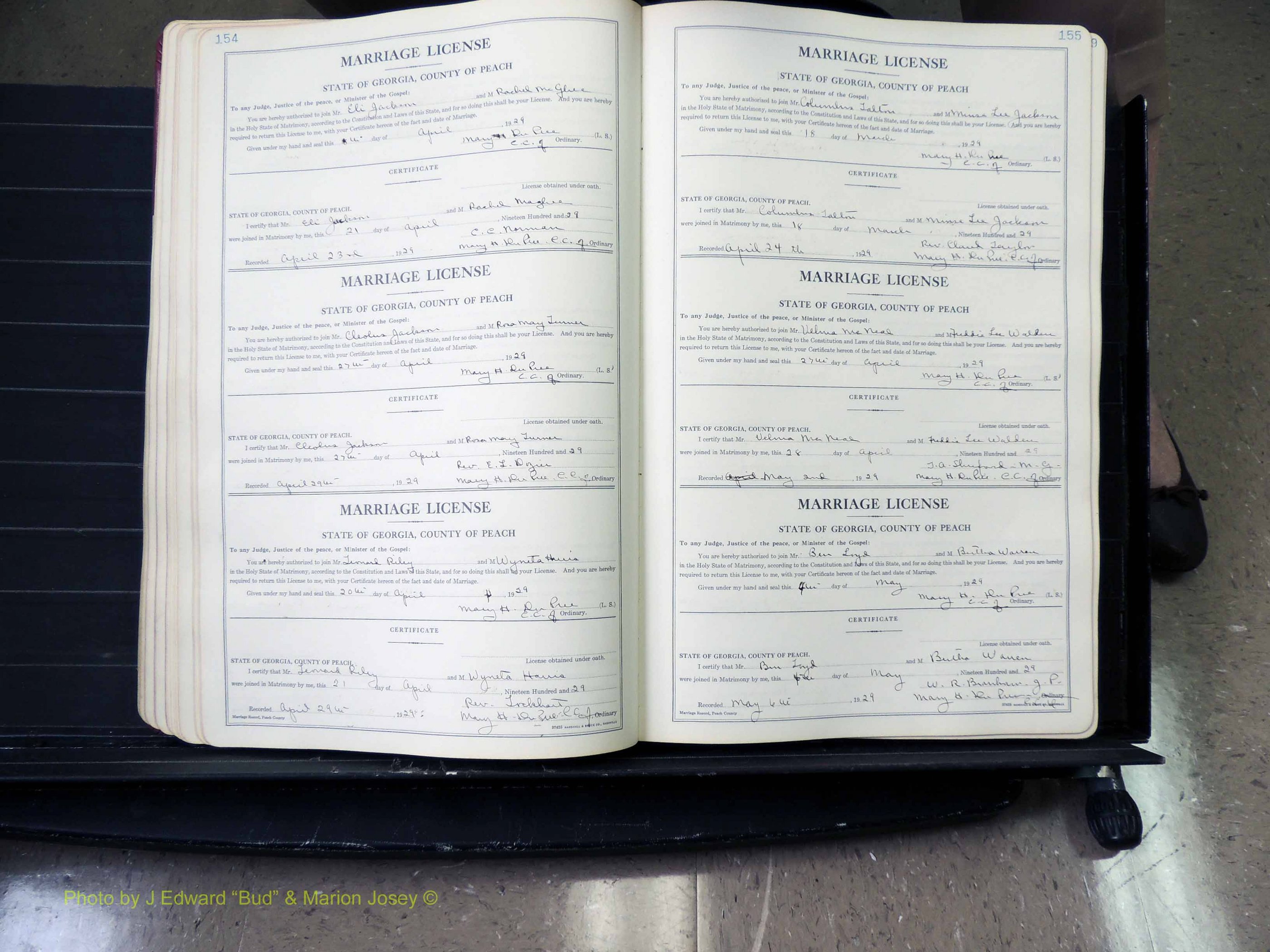 Peach Co, GA, Marriages, Book B, 1925-1991 pg 154-155.JPG