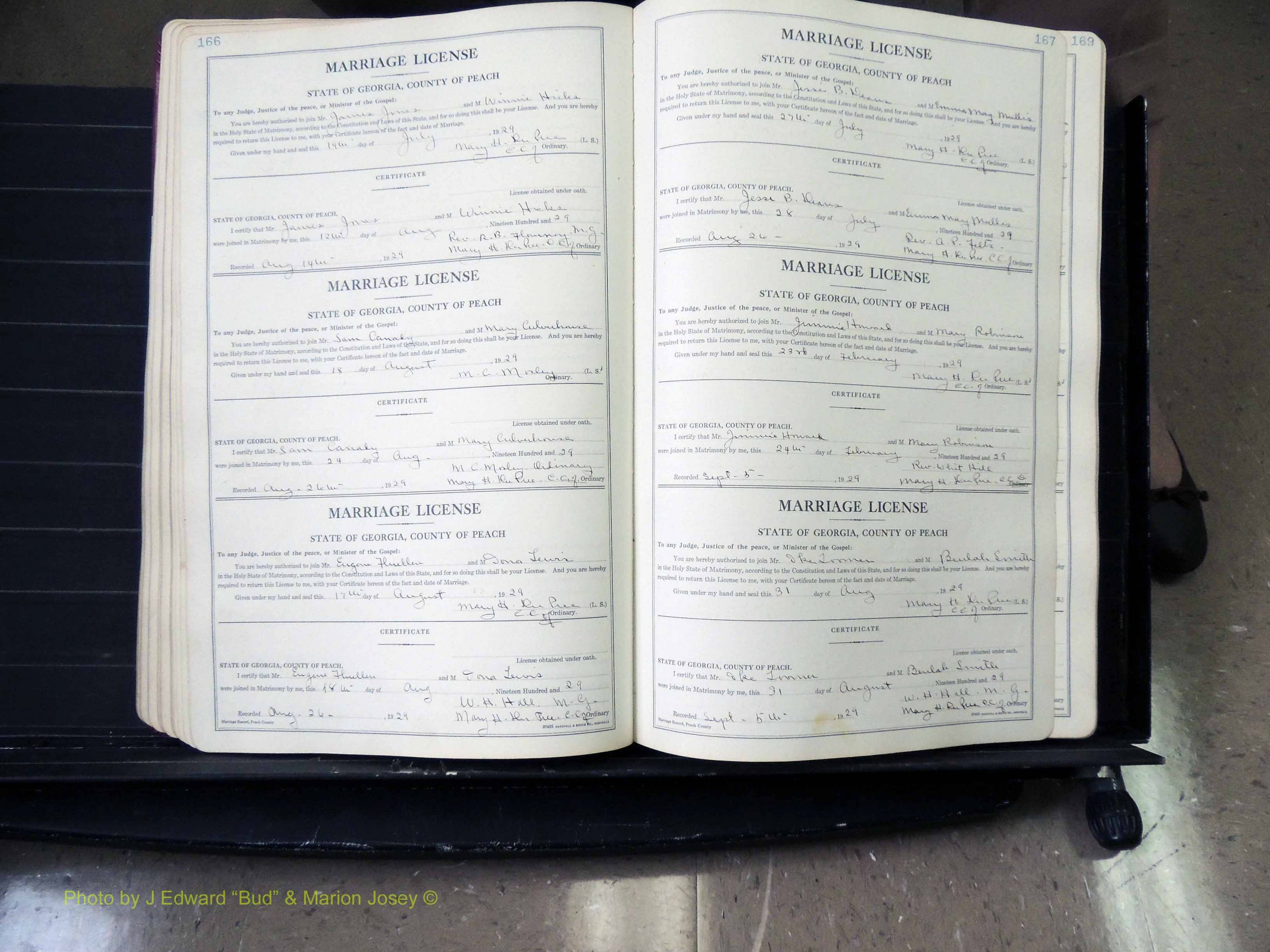 Peach Co, GA, Marriages, Book B, 1925-1991 pg 166-167.JPG