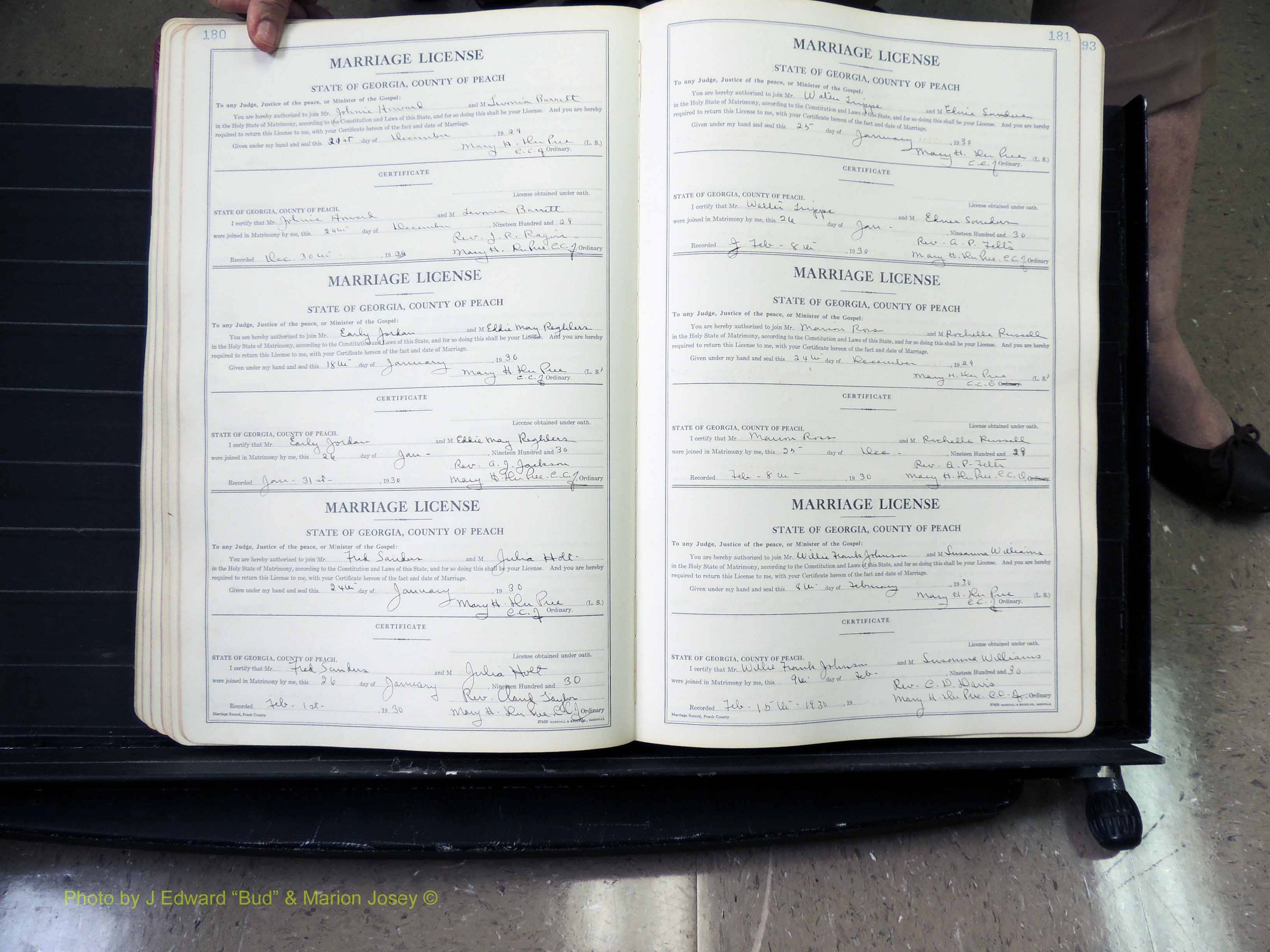Peach Co, GA, Marriages, Book B, 1925-1991 pg 180-181.JPG