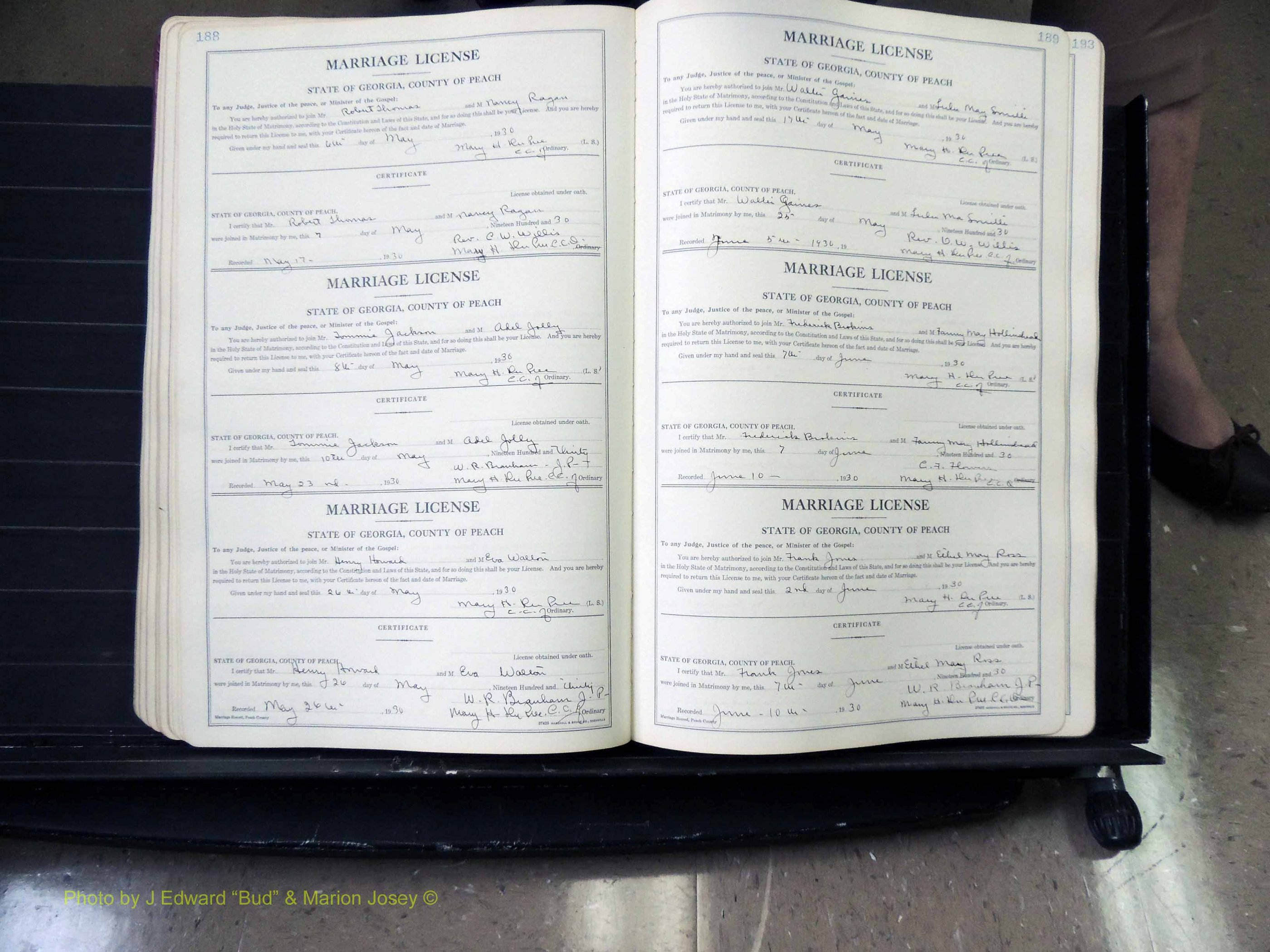 Peach Co, GA, Marriages, Book B, 1925-1991 pg 188-189.JPG