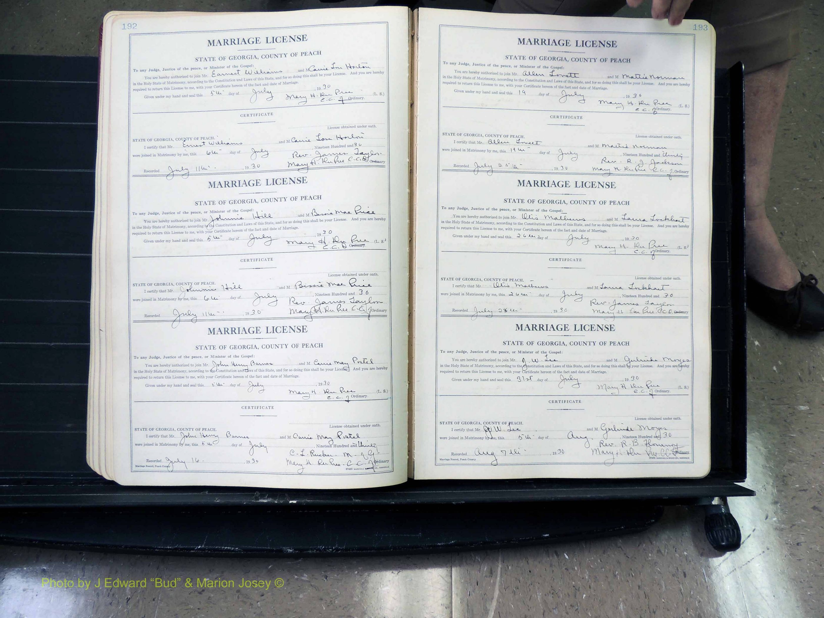 Peach Co, GA, Marriages, Book B, 1925-1991 pg 192-193.JPG