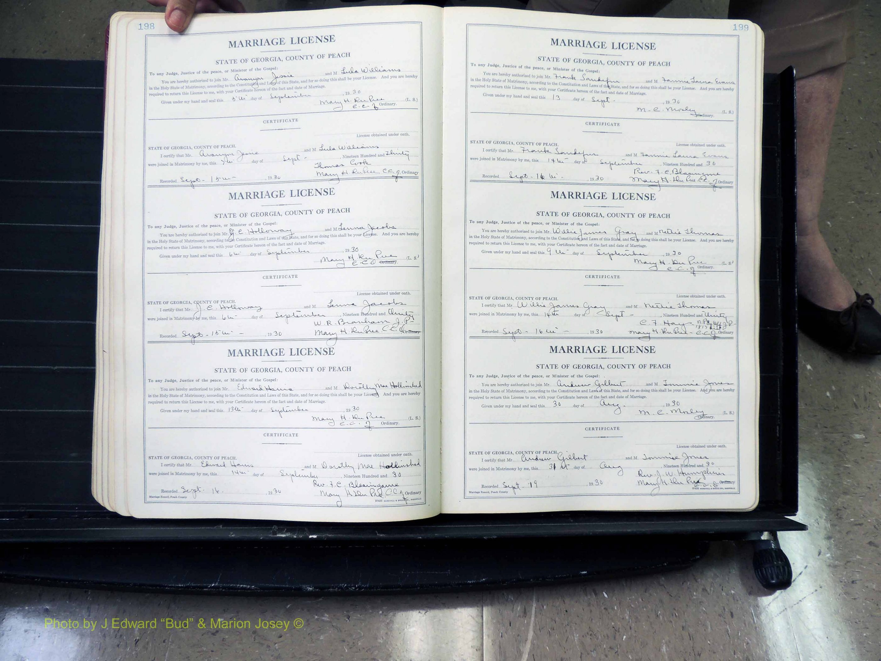 Peach Co, GA, Marriages, Book B, 1925-1991 pg 198-199.JPG