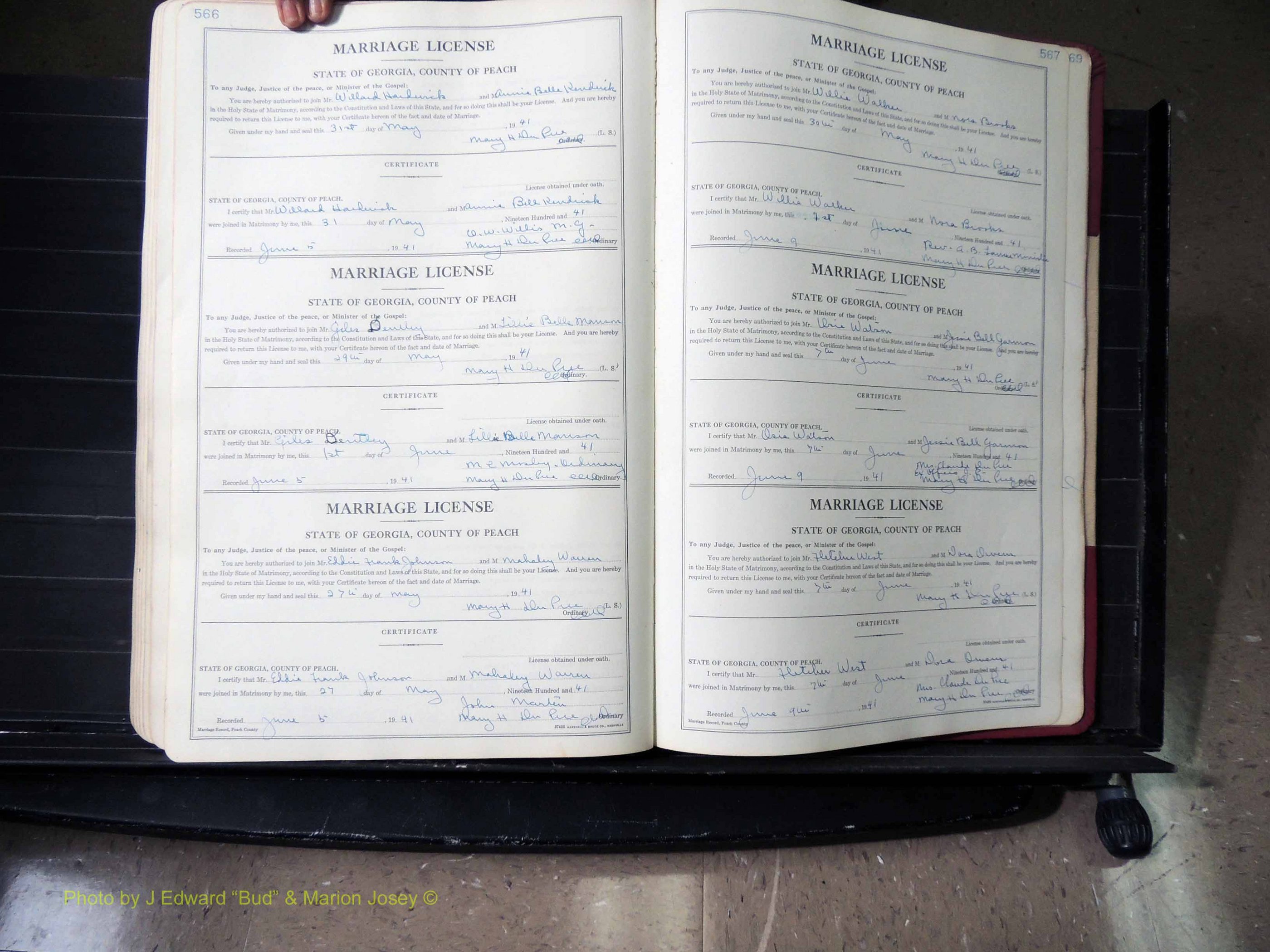 Peach Co, GA, Marriages, Book B, 1925-1991 pg 566-567.JPG