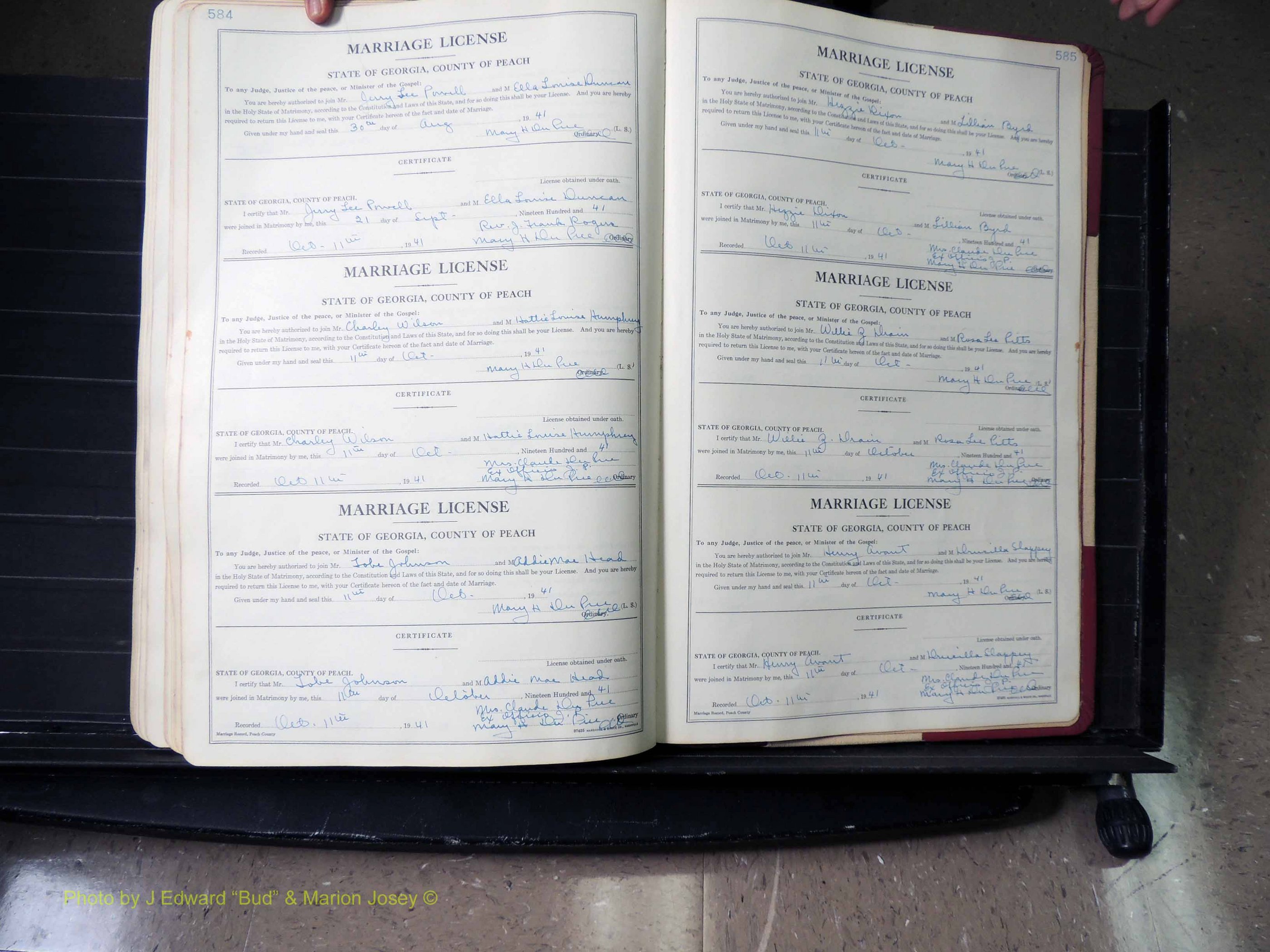 Peach Co, GA, Marriages, Book B, 1925-1991 pg 584-585.JPG