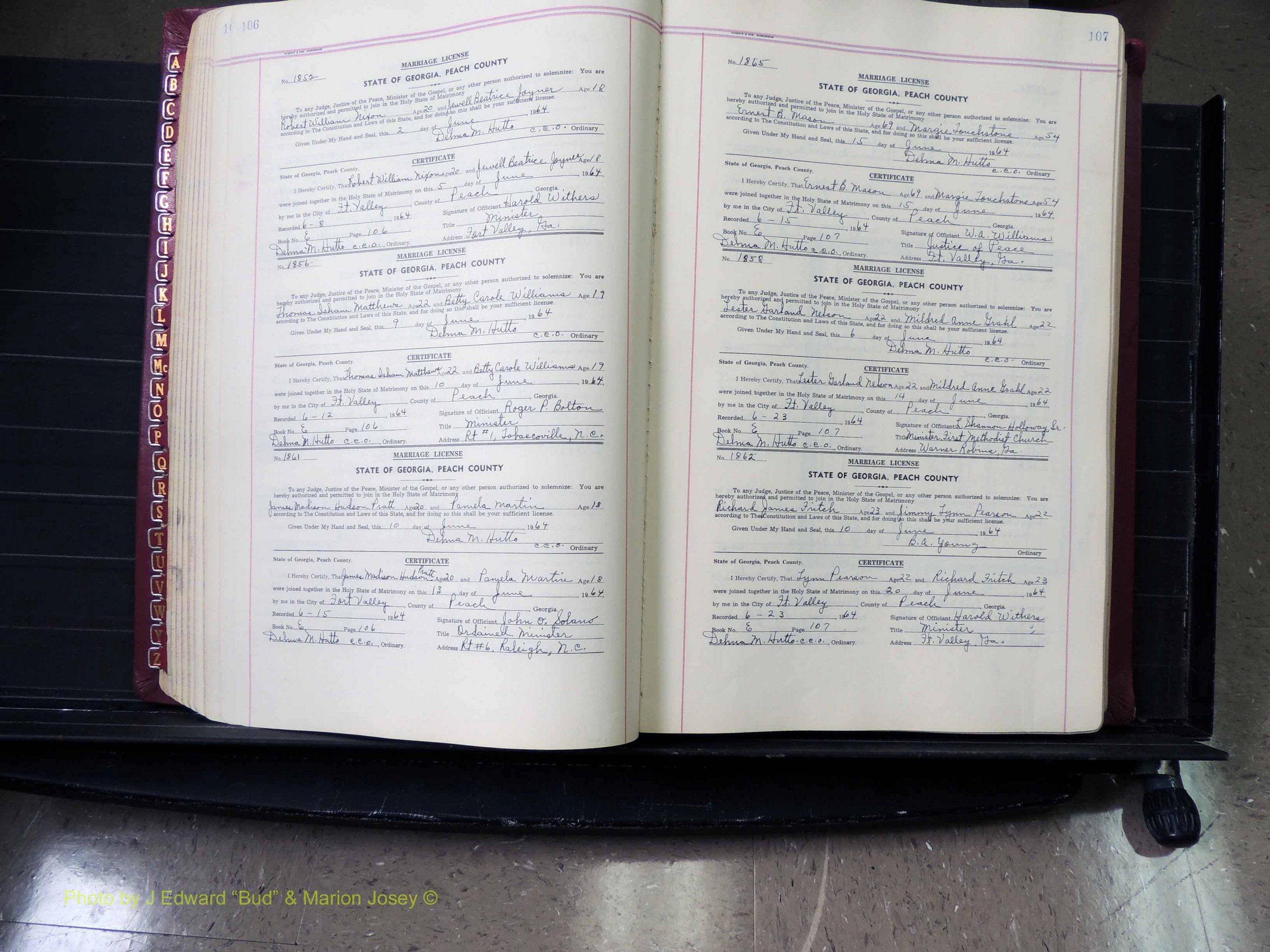 Peach Co, GA, Marriages, Book E, 1960-1984 pg 106-107.JPG