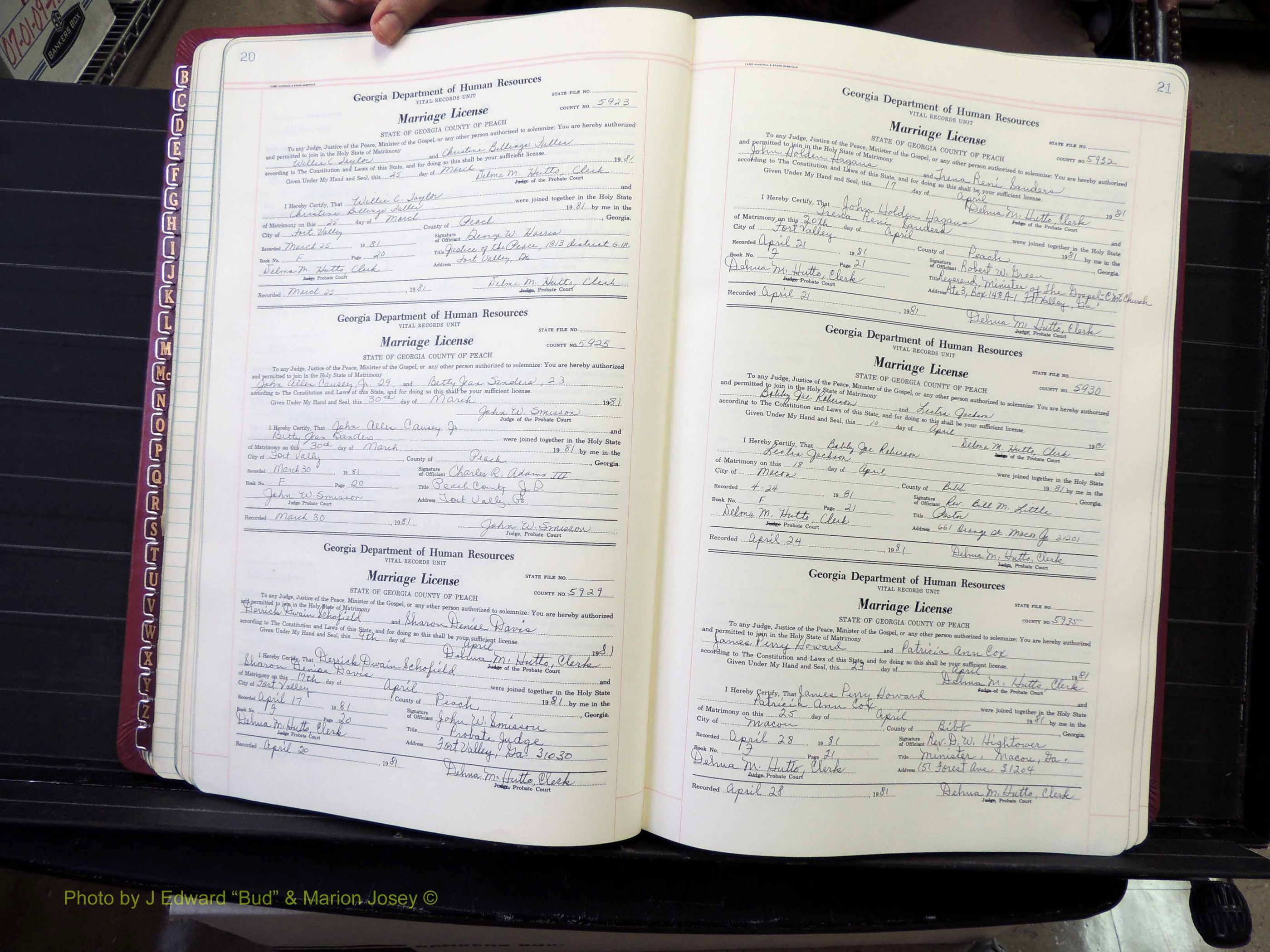 Peach Co, GA, Marriages, Book F, 1980-1995 pg 020-021.JPG