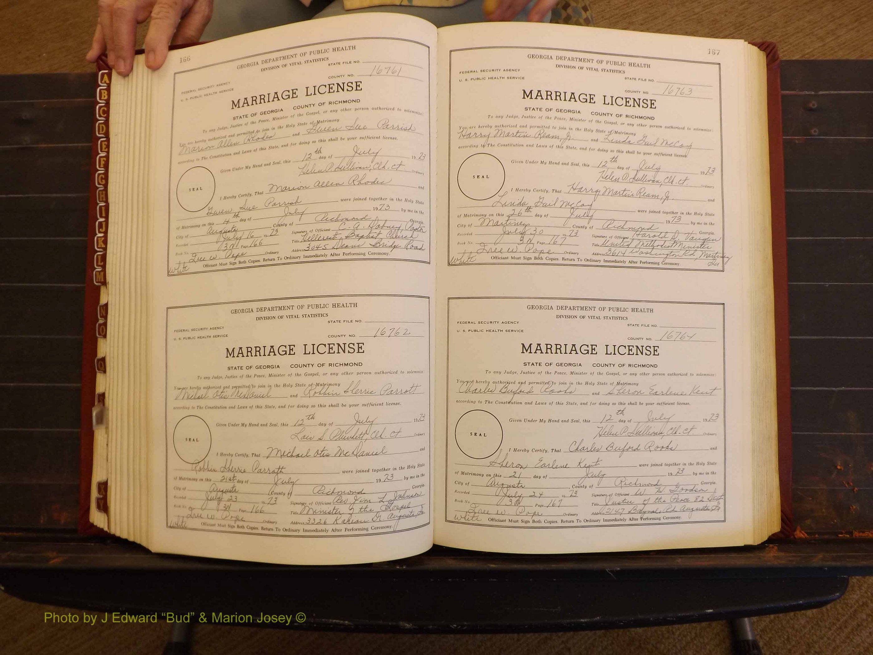 Richmond Marriages, 3N, 1973-1974 P 166-167.JPG