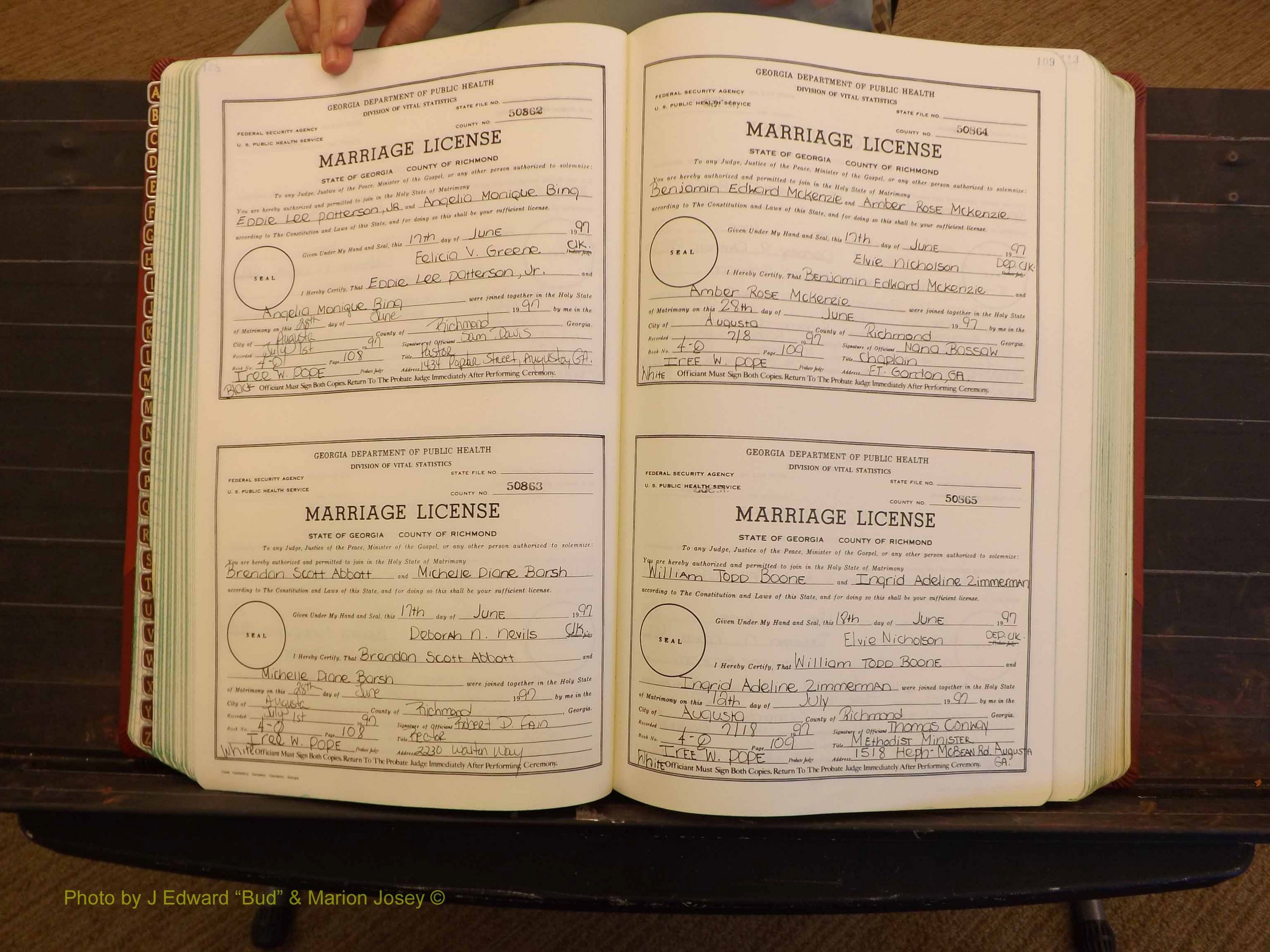 Richmond Marriages, 4Q, 1997-1998 P 108-109.JPG