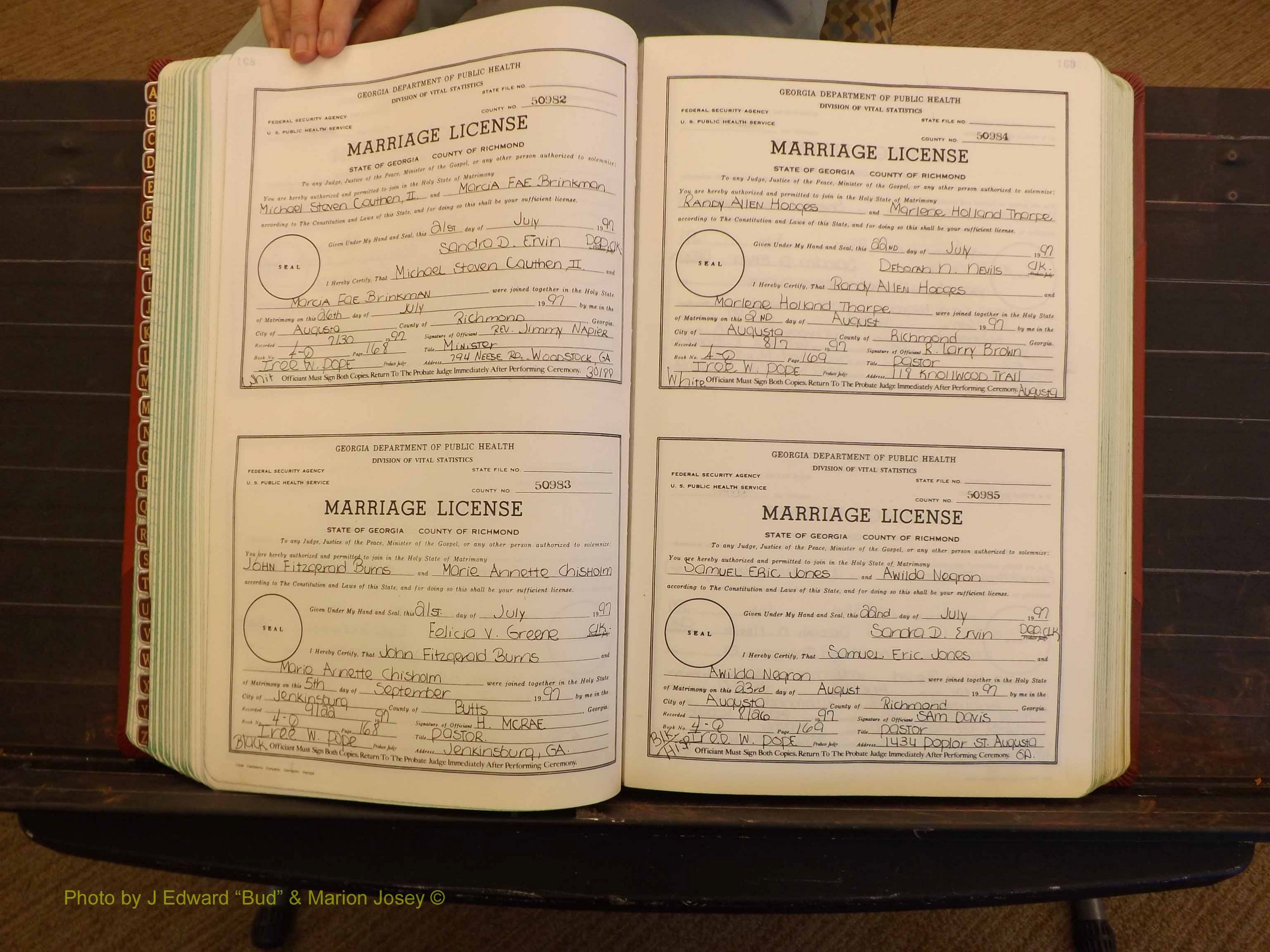 Richmond Marriages, 4Q, 1997-1998 P 168-169.JPG