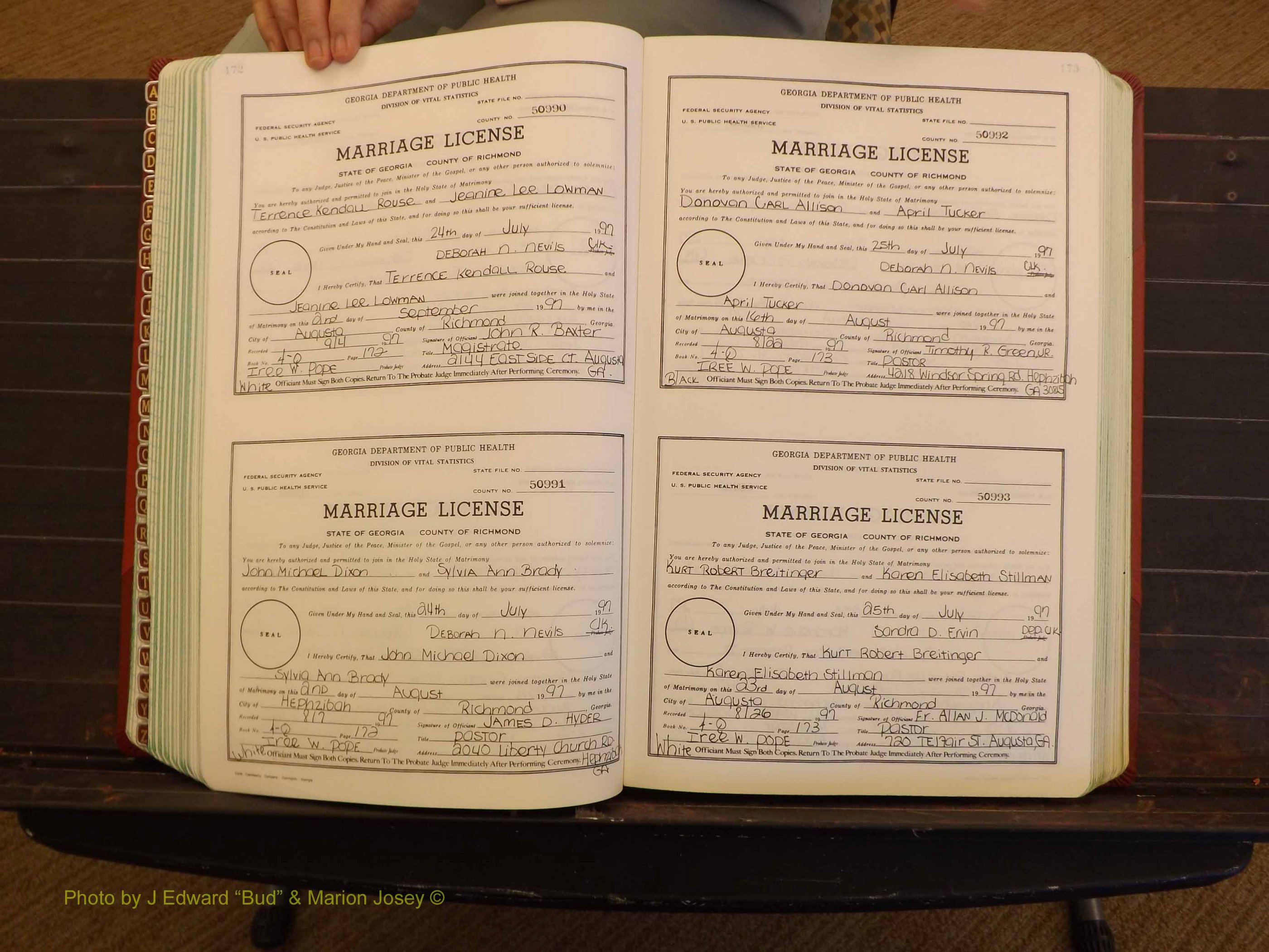 Richmond Marriages, 4Q, 1997-1998 P 172-173.JPG