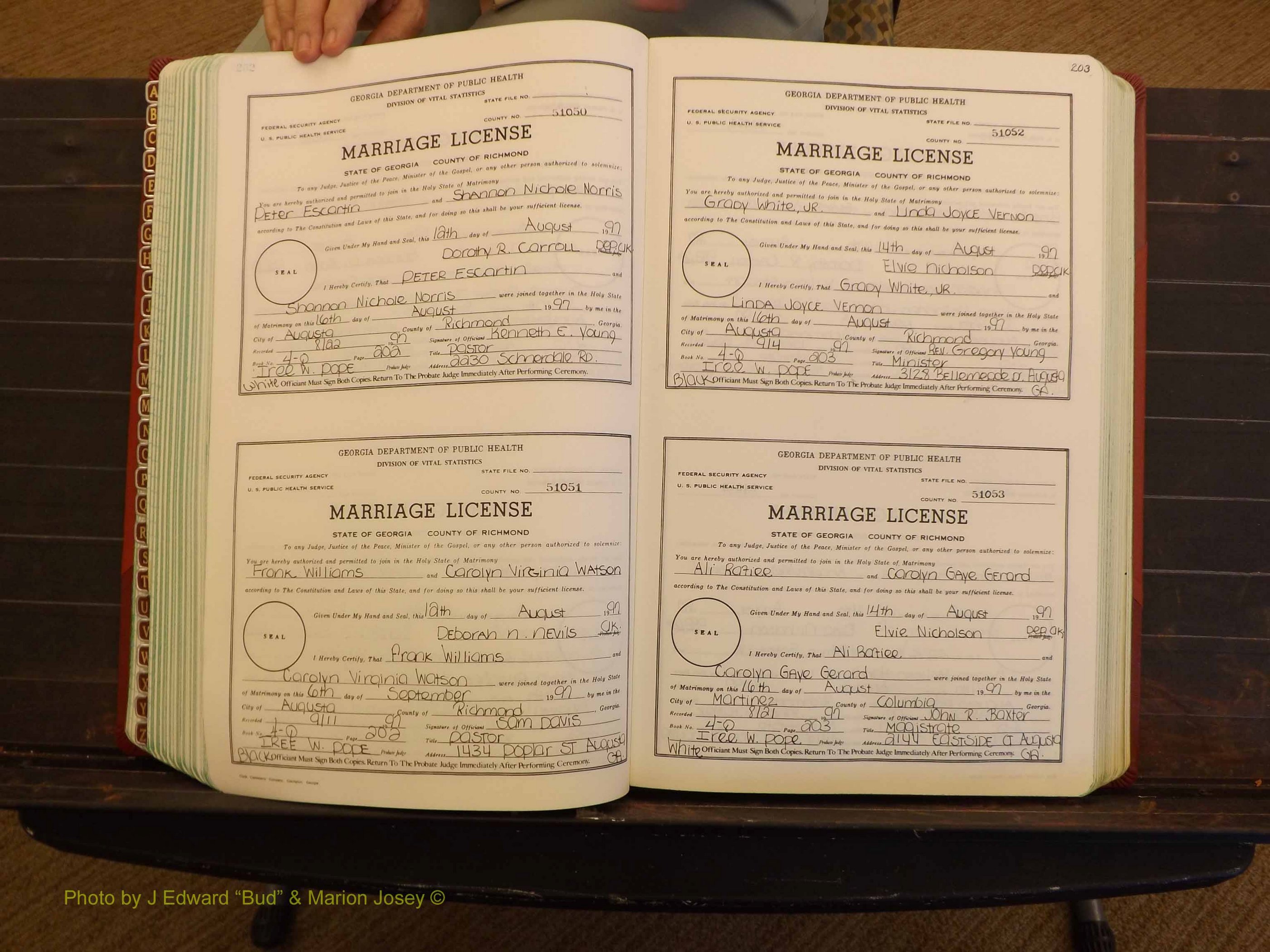 Richmond Marriages, 4Q, 1997-1998 P 202-203.JPG