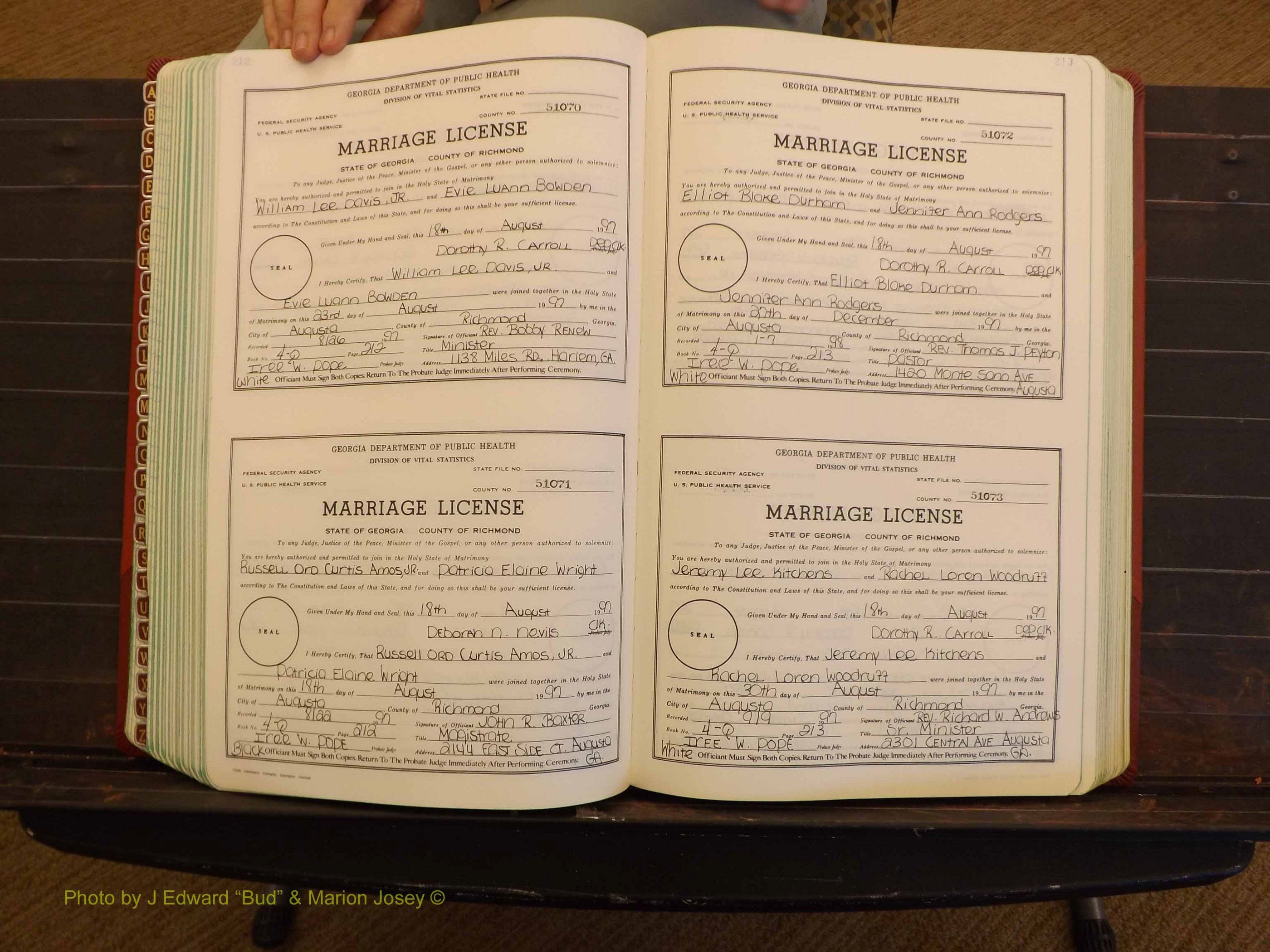 Richmond Marriages, 4Q, 1997-1998 P 212-213.JPG