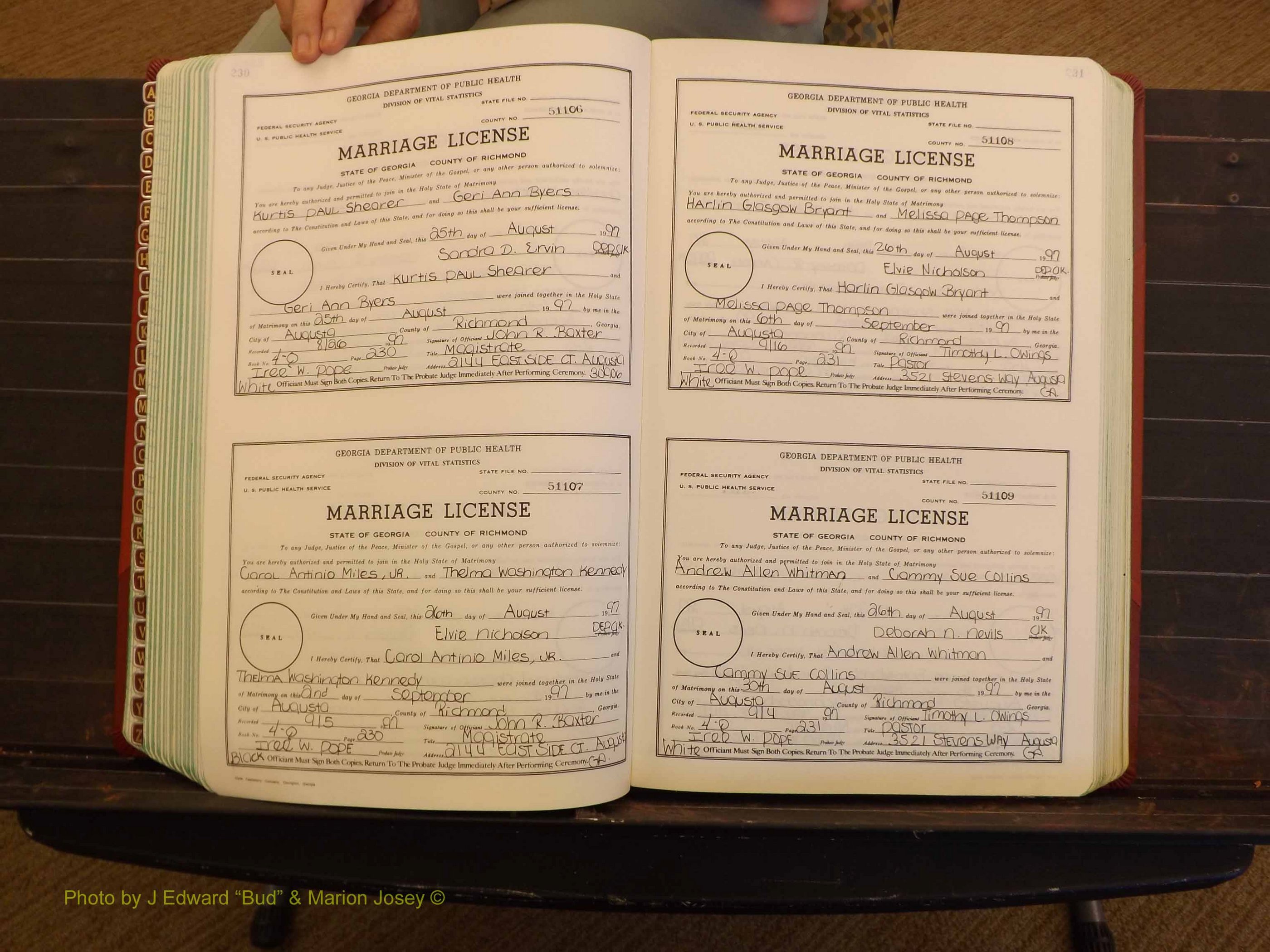 Richmond Marriages, 4Q, 1997-1998 P 230-231.JPG