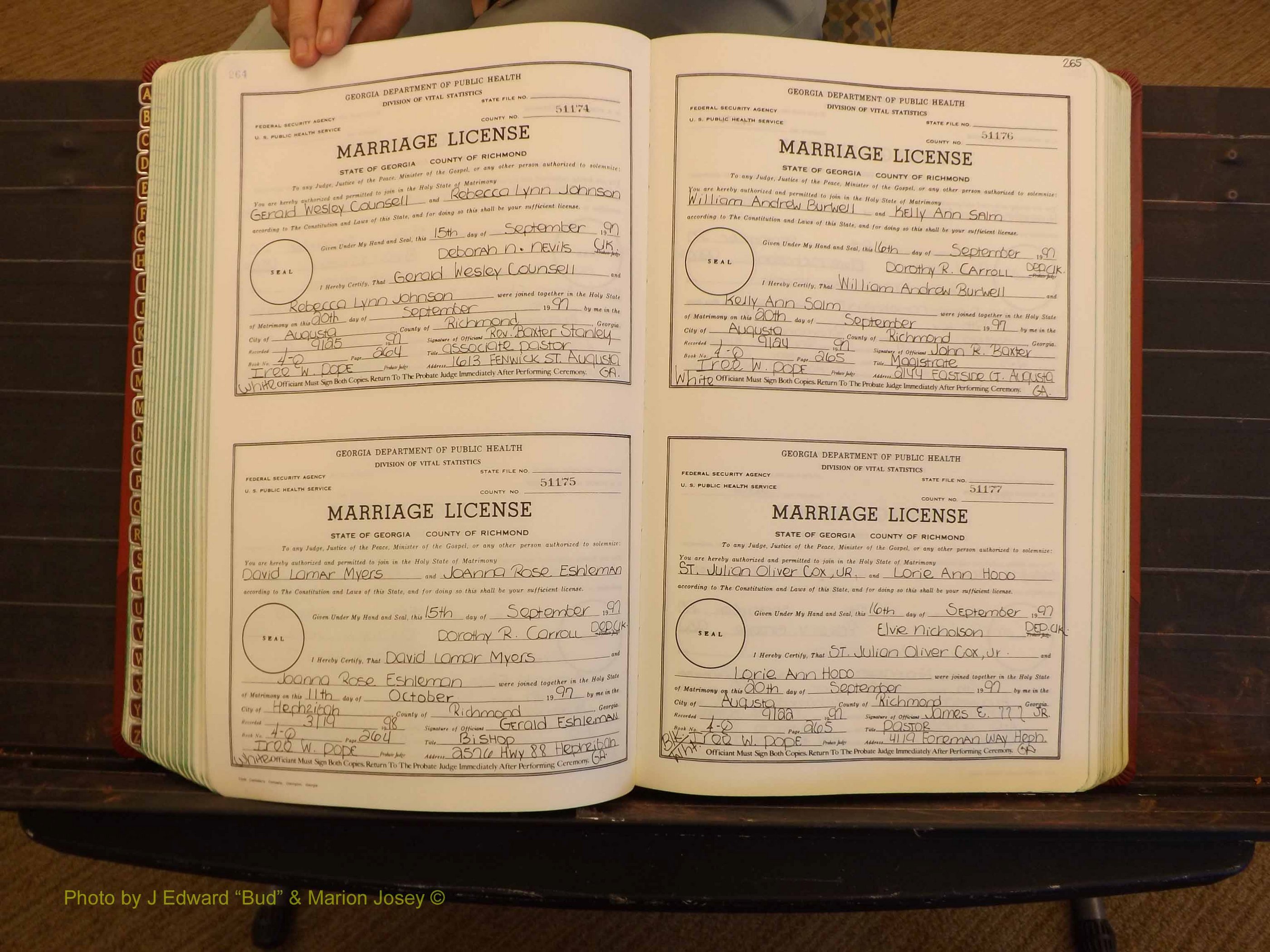 Richmond Marriages, 4Q, 1997-1998 P 264-265.JPG