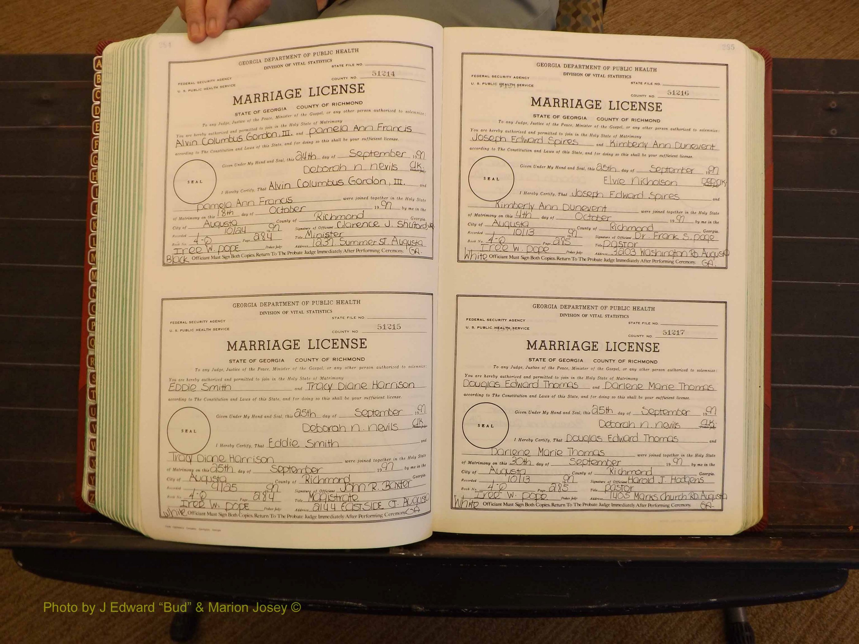 Richmond Marriages, 4Q, 1997-1998 P 284-285.JPG