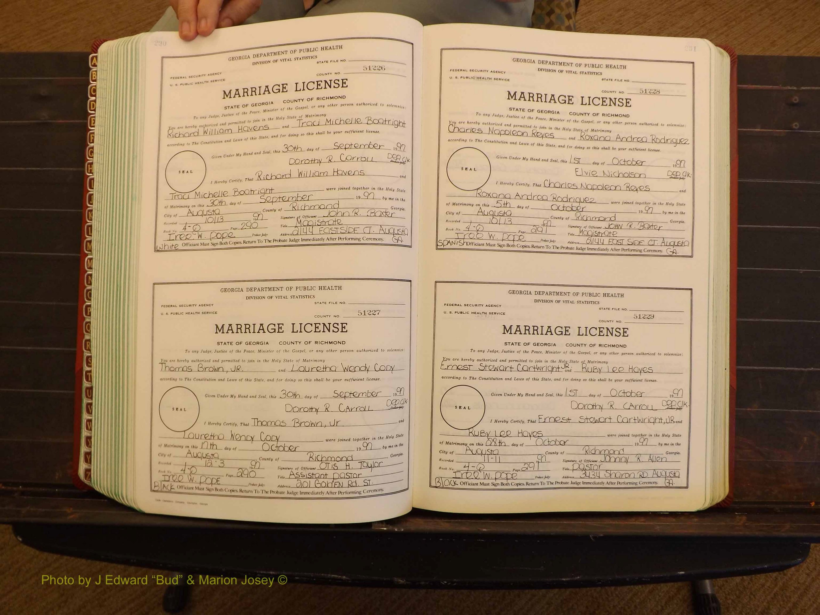 Richmond Marriages, 4Q, 1997-1998 P 290-291.JPG