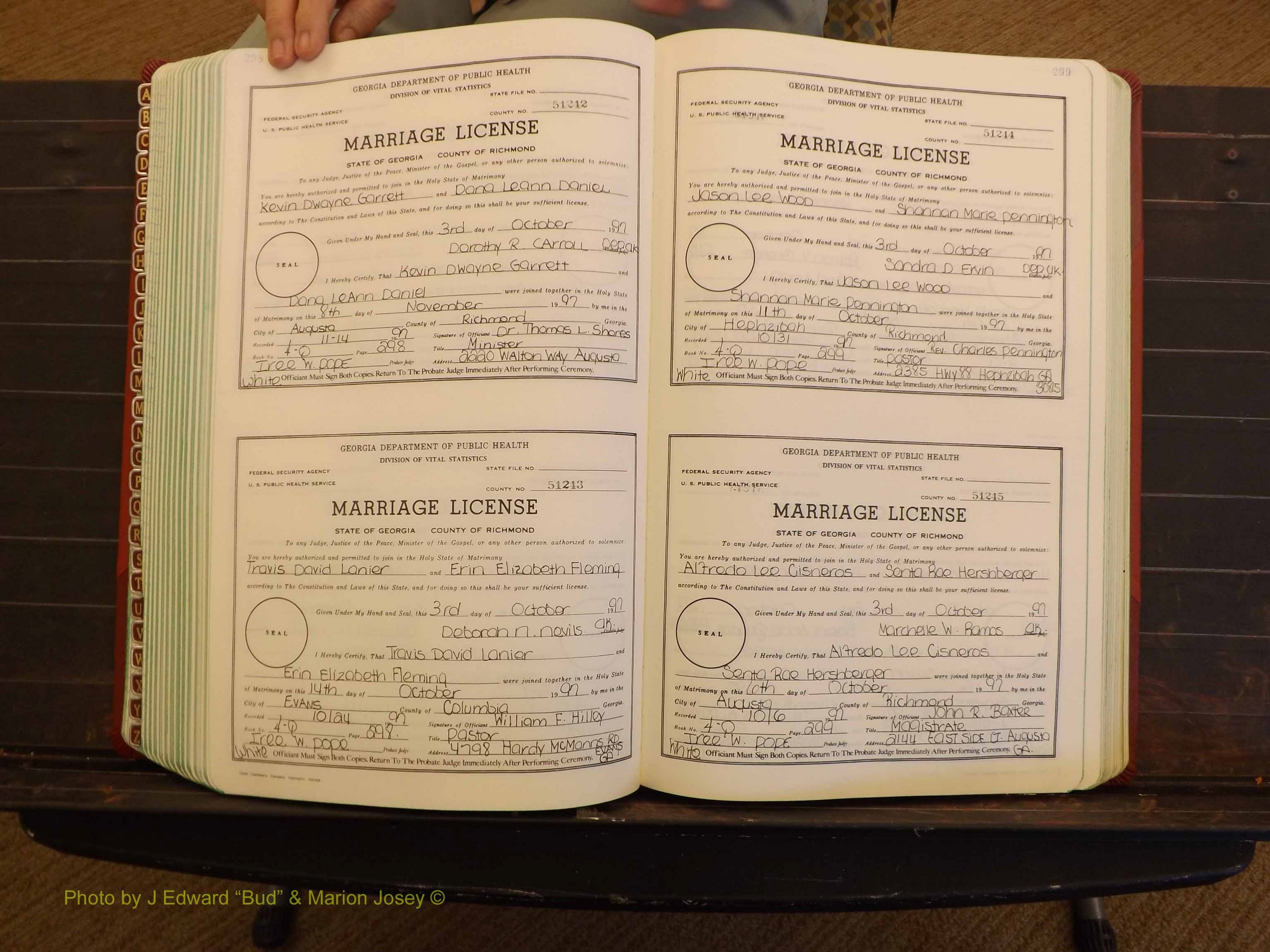 Richmond Marriages, 4Q, 1997-1998 P 298-299.JPG