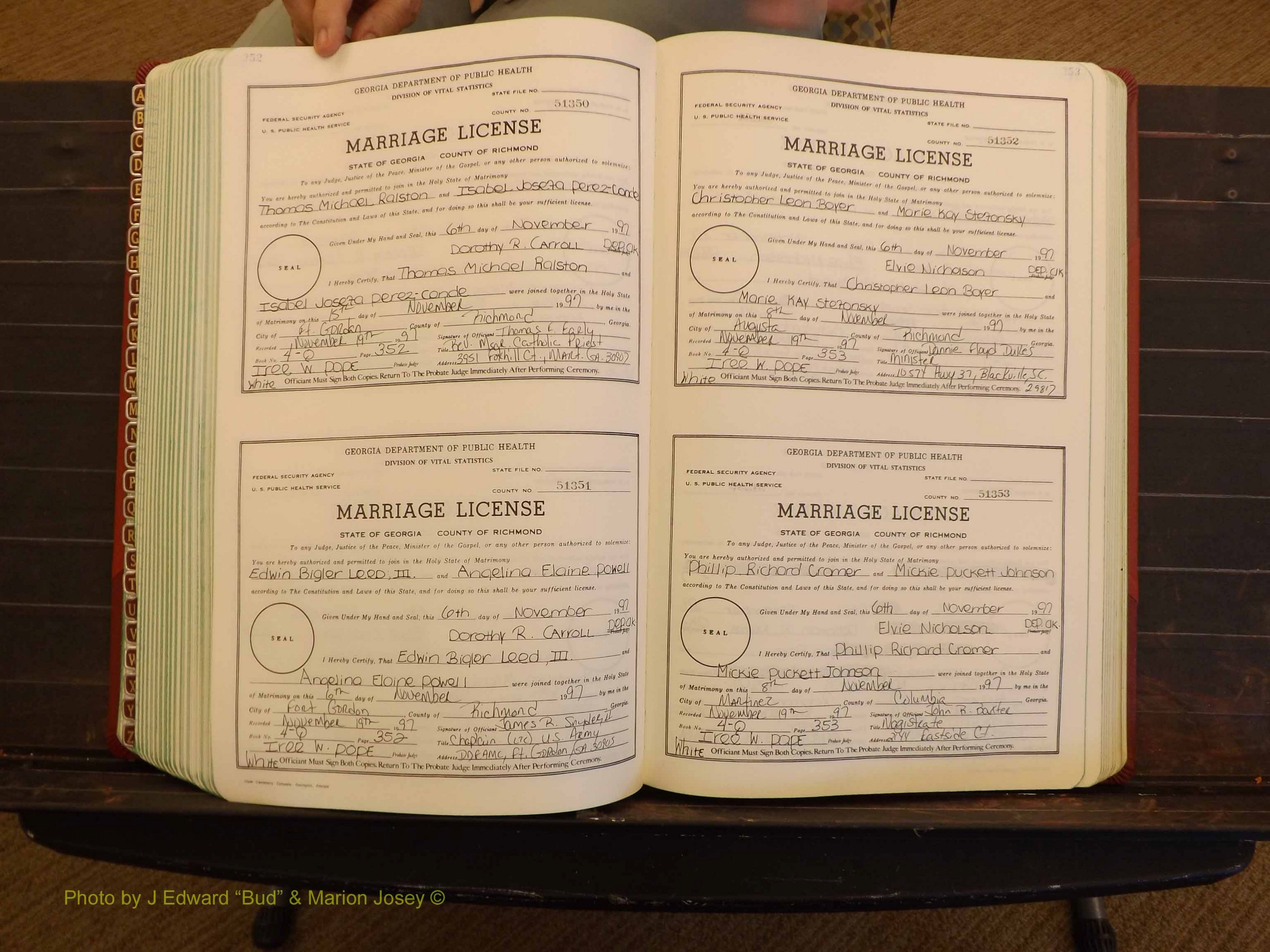 Richmond Marriages, 4Q, 1997-1998 P 352-353.JPG