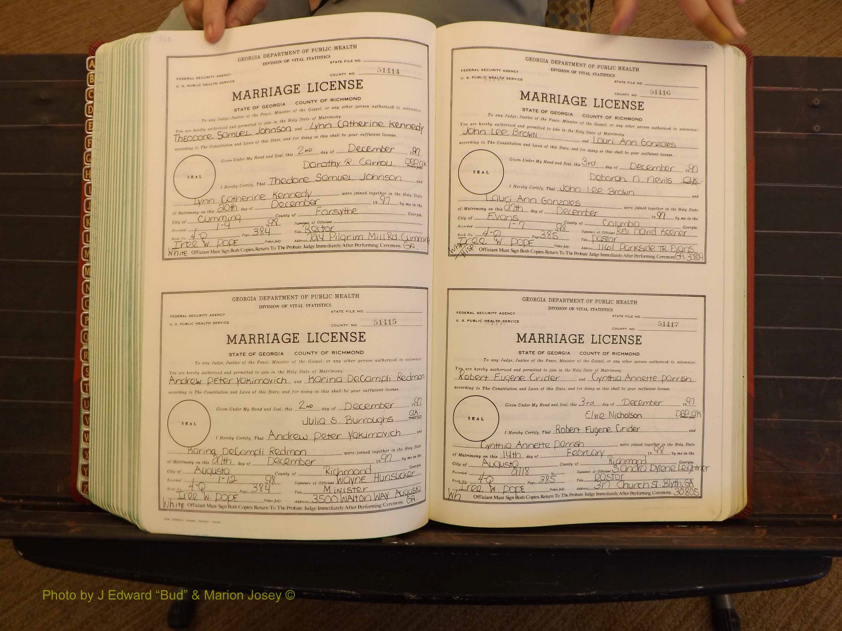 Richmond Marriages, 4Q, 1997-1998 P 384-385.JPG