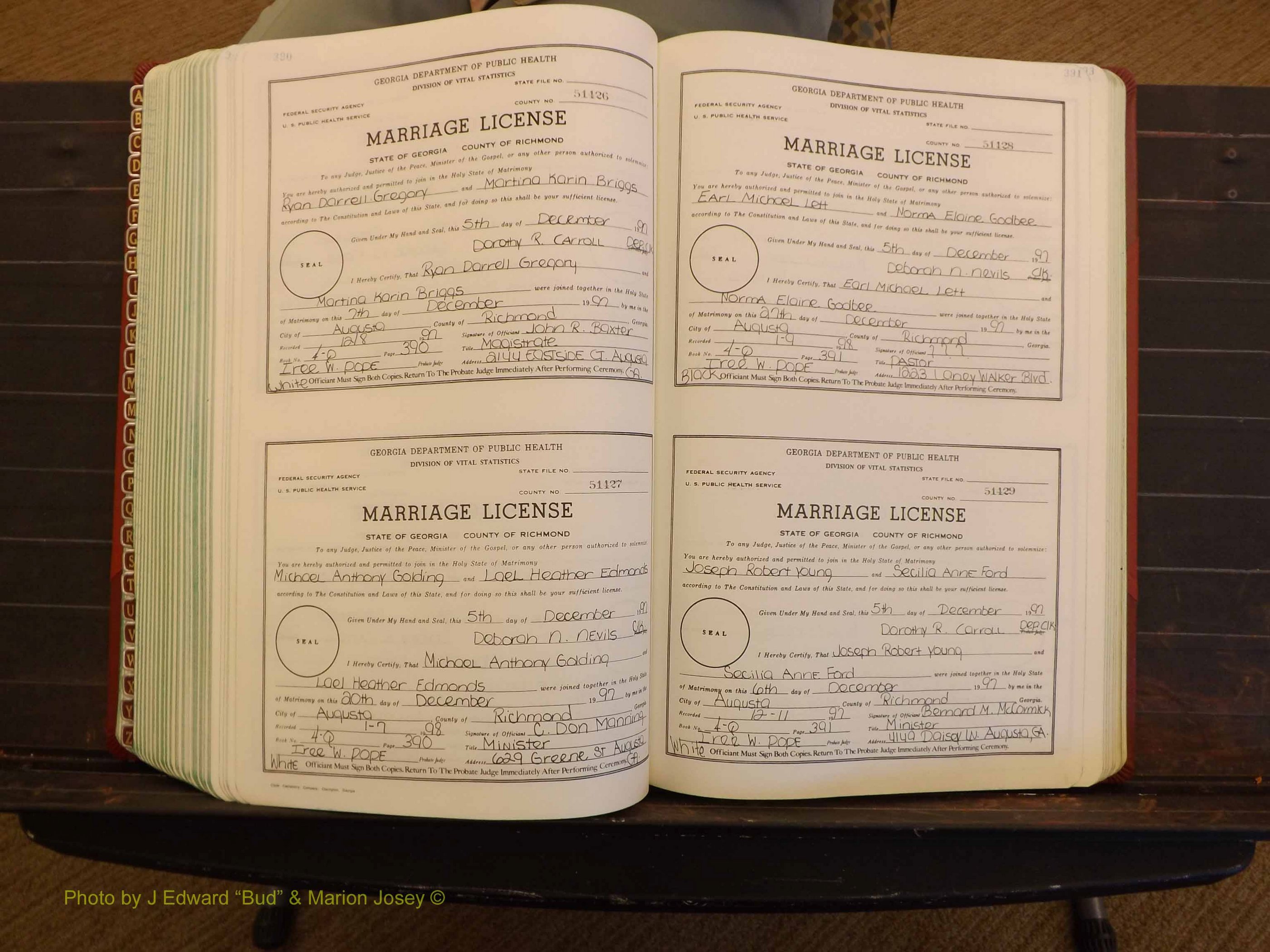 Richmond Marriages, 4Q, 1997-1998 P 390-391.JPG