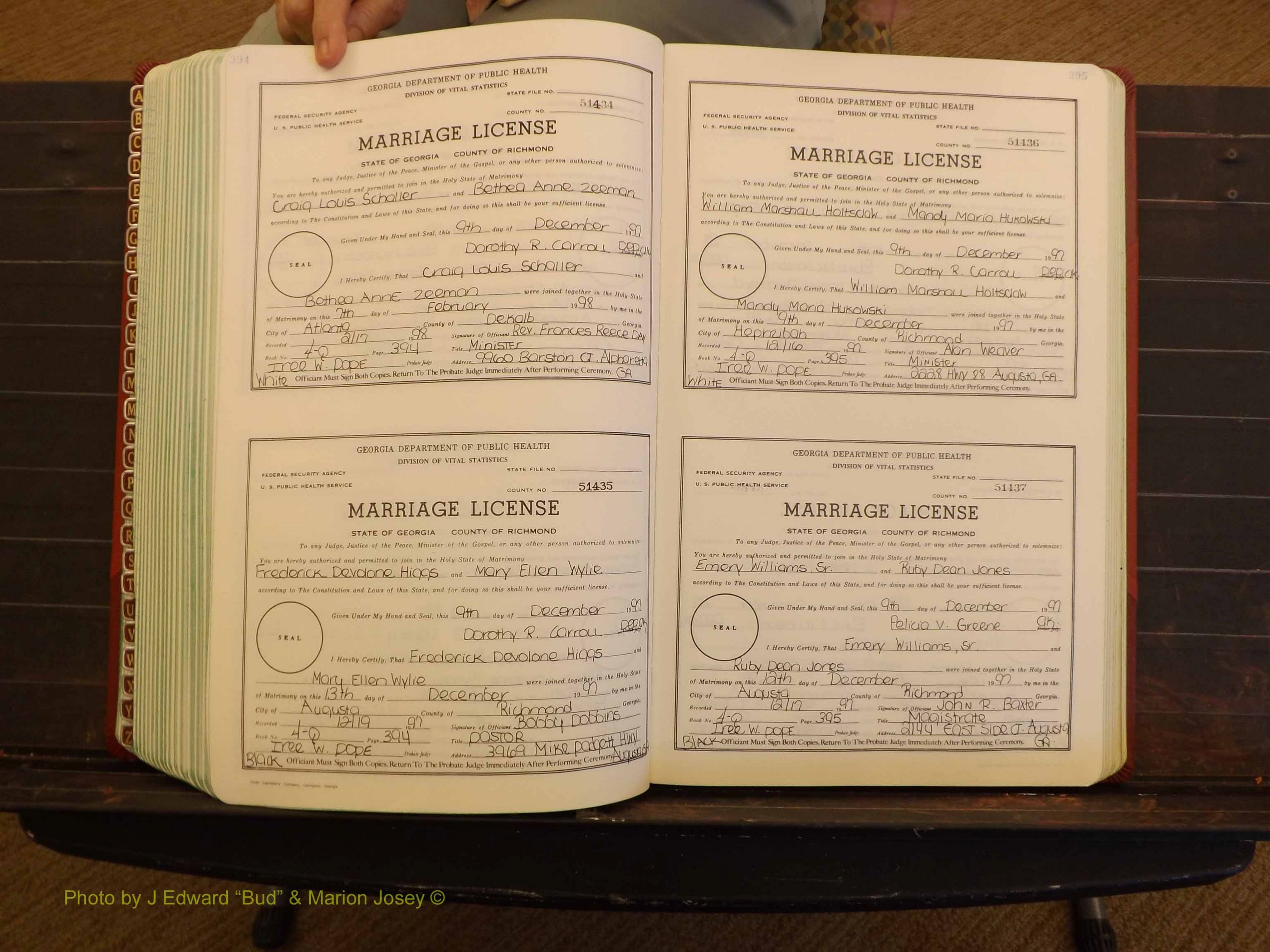 Richmond Marriages, 4Q, 1997-1998 P 394-395.JPG