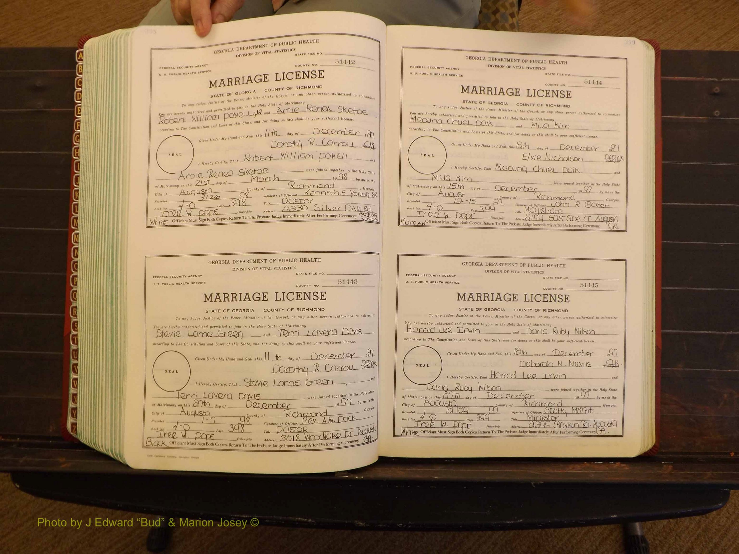 Richmond Marriages, 4Q, 1997-1998 P 398-399.JPG