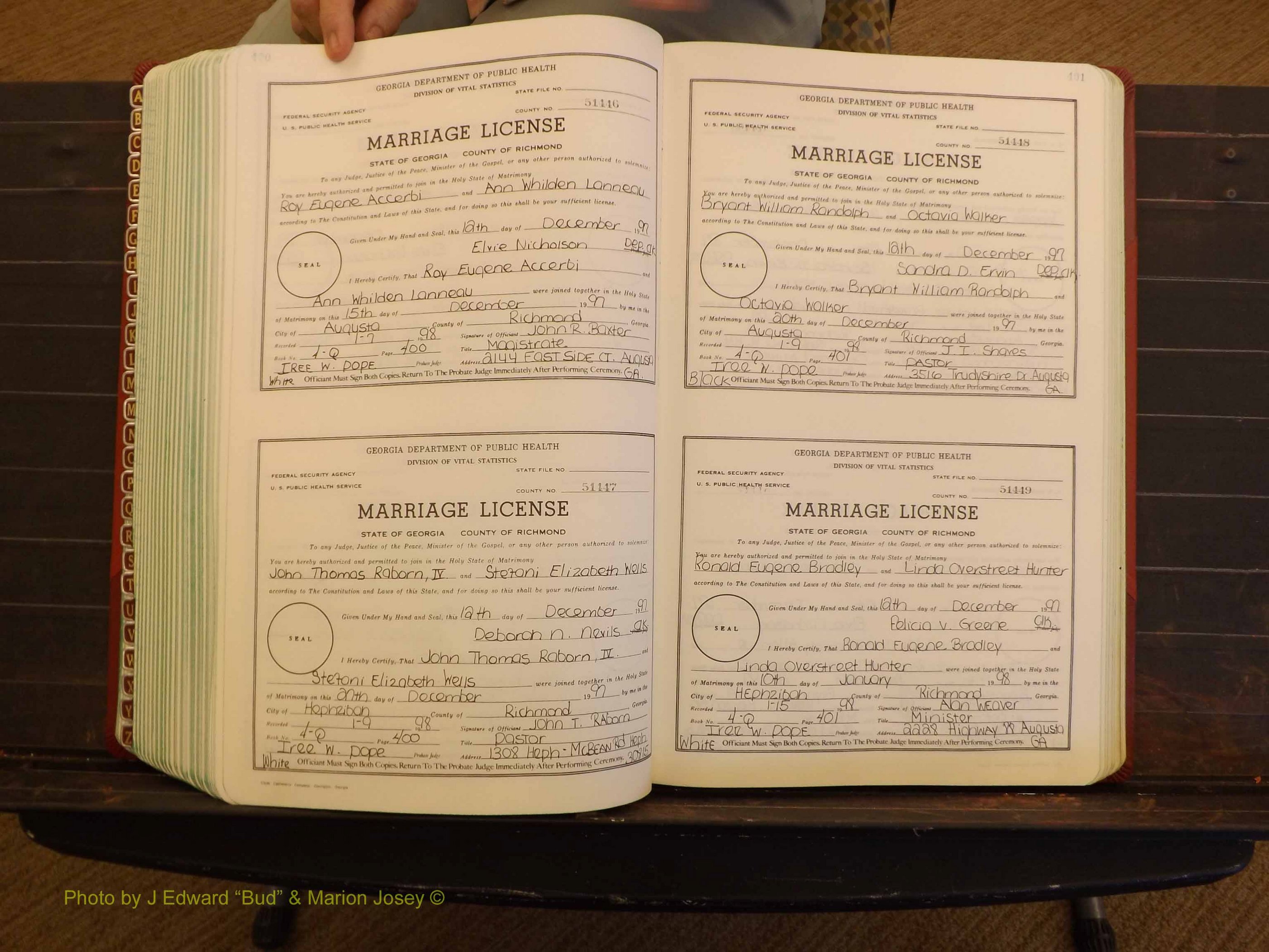 Richmond Marriages, 4Q, 1997-1998 P 400-401.JPG